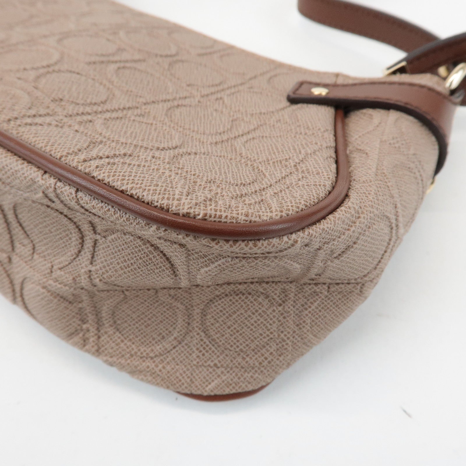 Ferragamo Gancini PVC Leather Shoulder Bag Pink Beige Brown Used