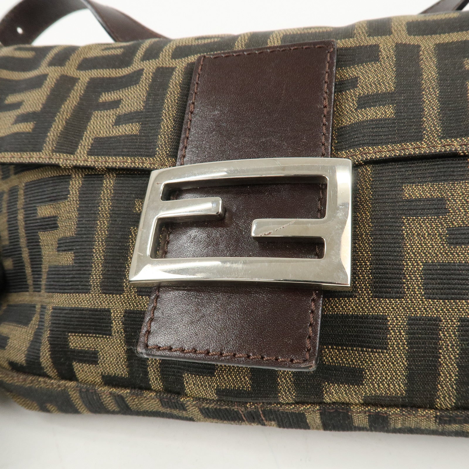 FENDI Zucca Mamma Buguette Canvas Shoulder Bag Brown Black 26424