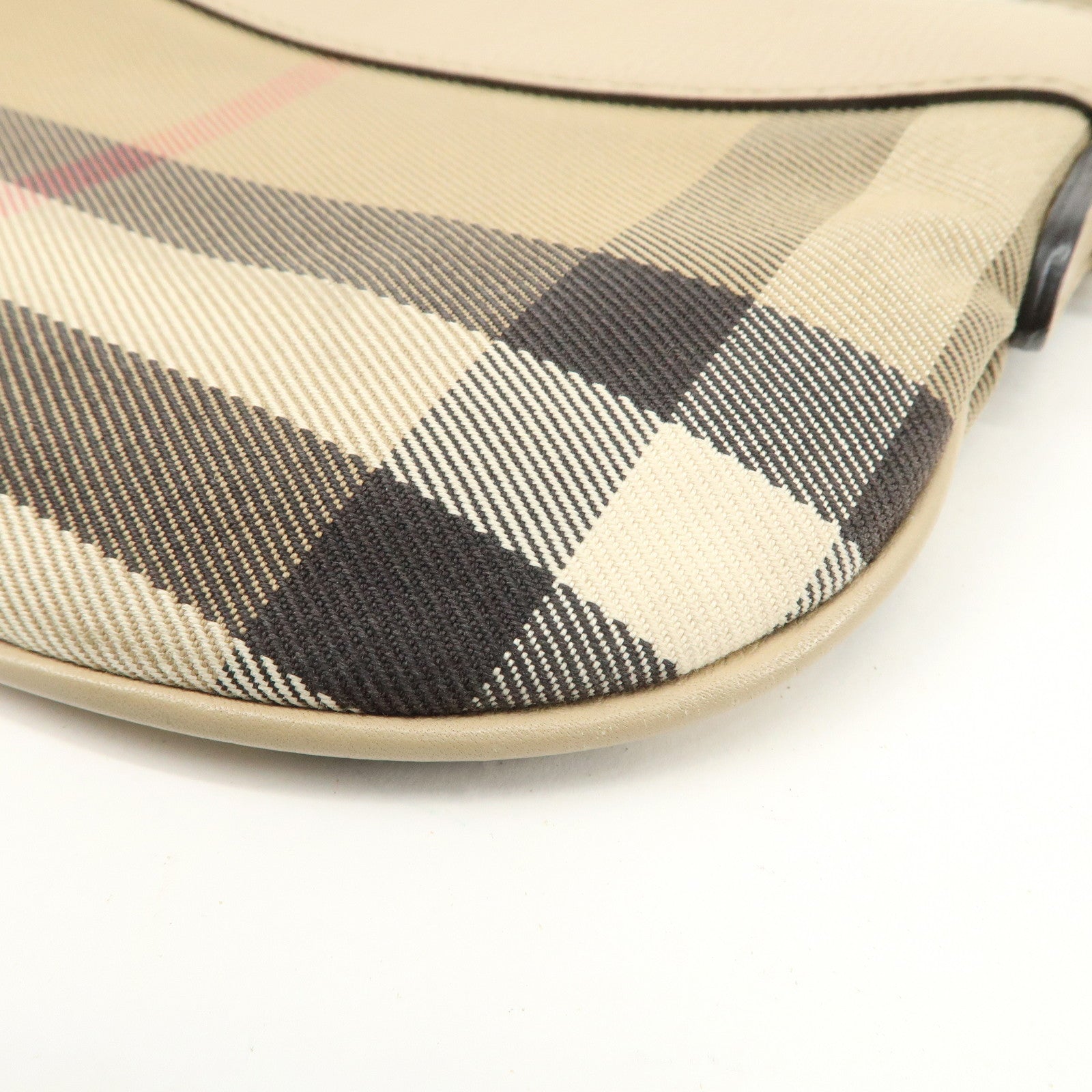 BURBERRY Nova Plaid Canvas Leather Shoulder Bag Beige