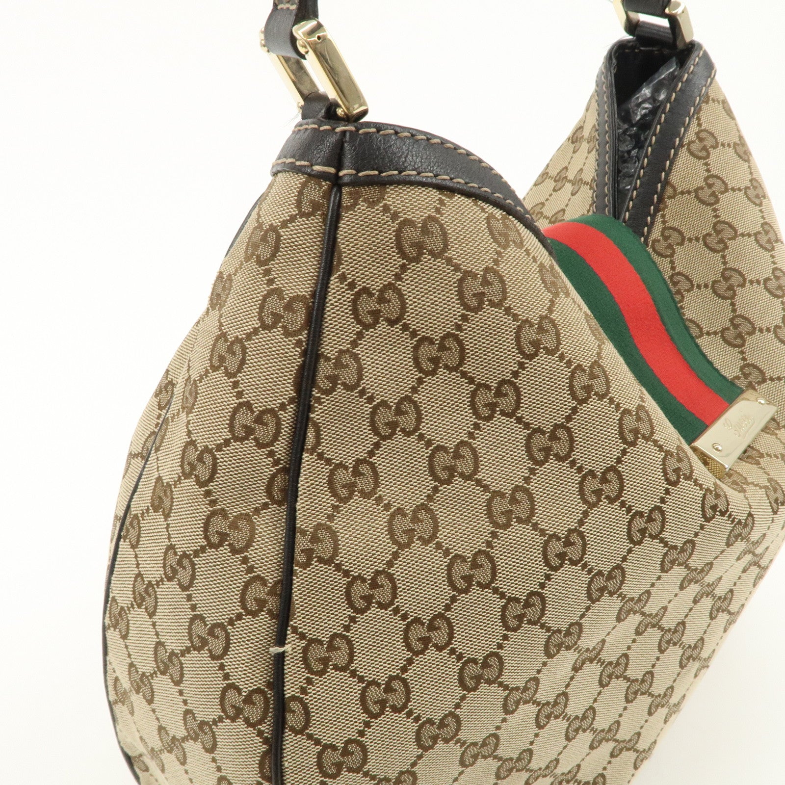 GUCCI Sherry GG Canvas Leather Shoulder Bag Beige Black 233604