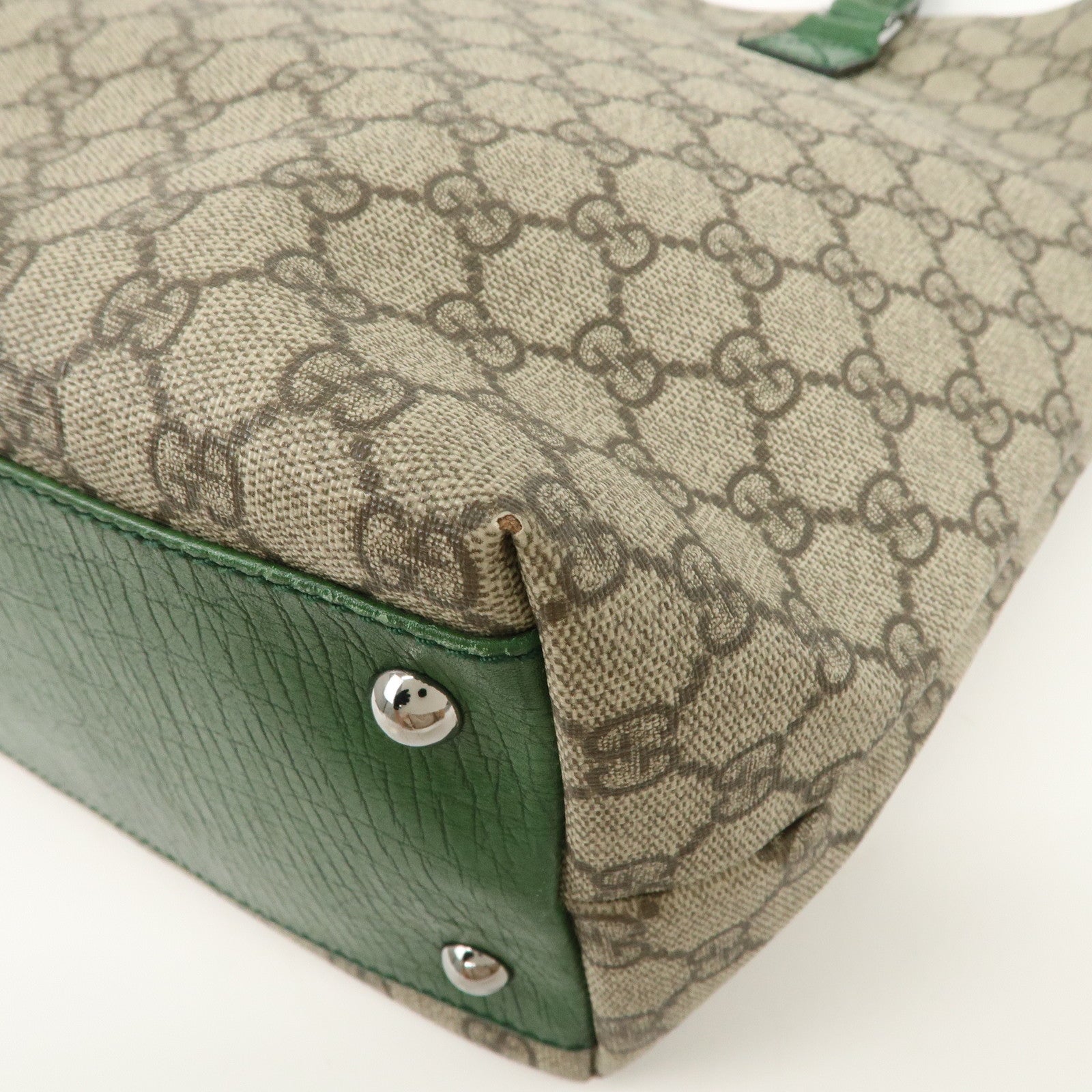 GUCCI GG Supreme Leather Tote Bag Beige Green 131220