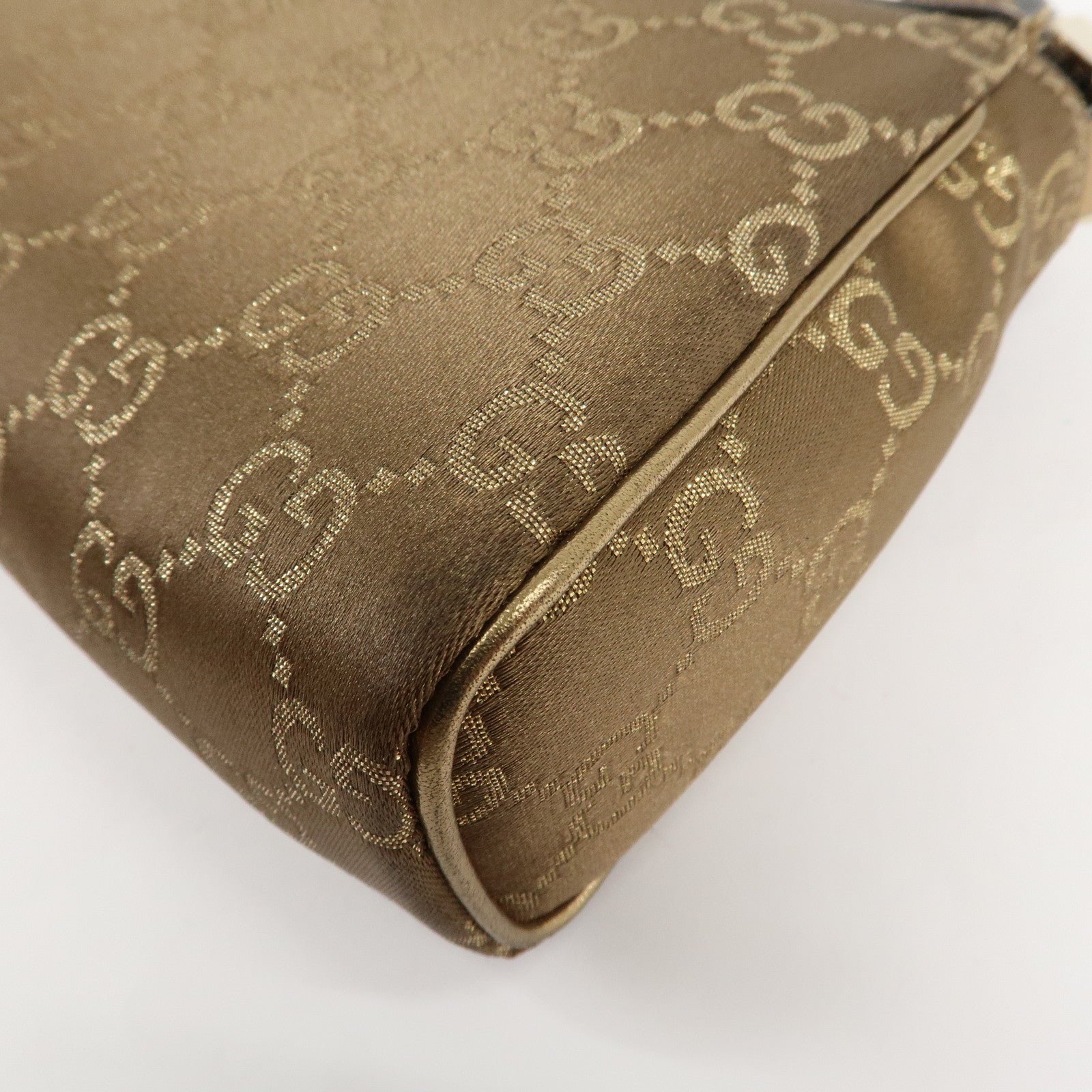 GUCCI Abbey Guccissima GG Satin Leather Hand Bag Gold 145750 Used