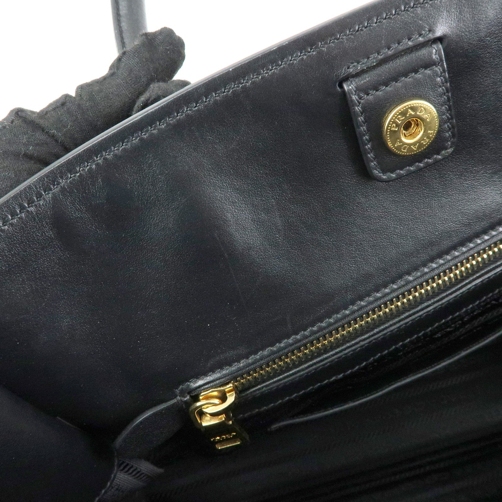 PRADA Triangle Logo Leather 2Way Tote Bag Hand Bag Black BN2626