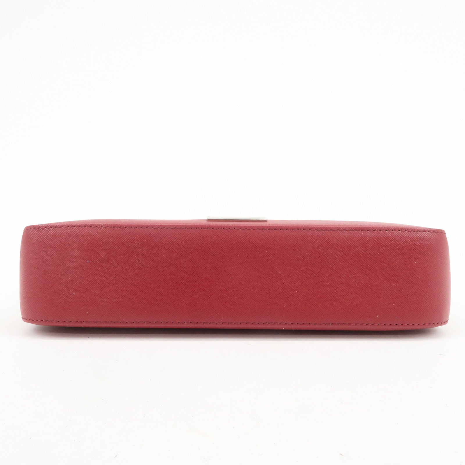 BURBERRY Logo Leather Shoulder Bag Hand Bag Red Silver