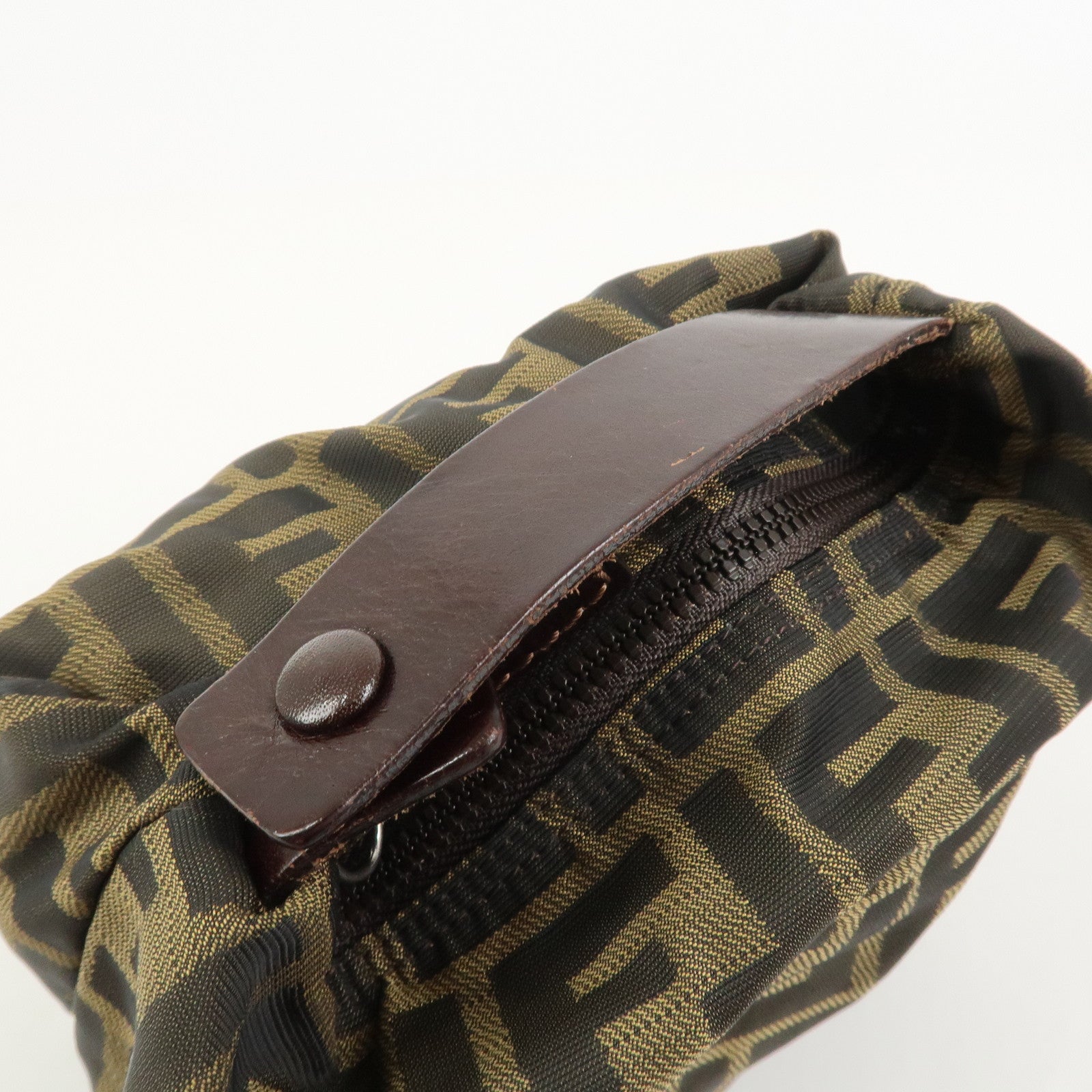 FENDI Zucca Canvas Leather Hand Bag Pouch Bag Brown Black 226540