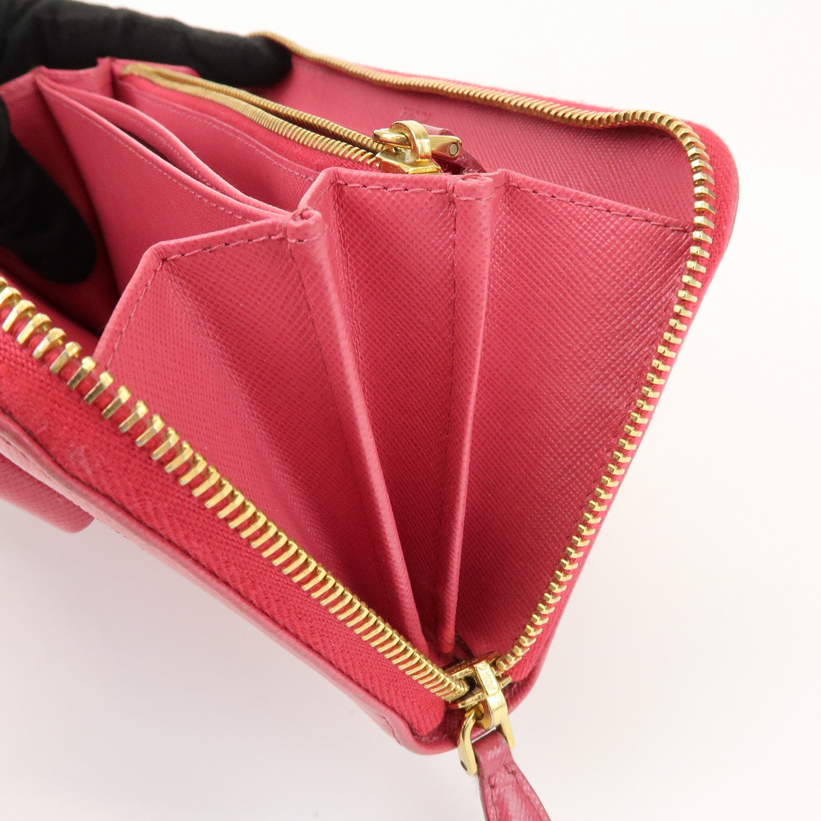 PRADA Saffiano Leather Round Zippy Wallet Pink Pink 1M0506
