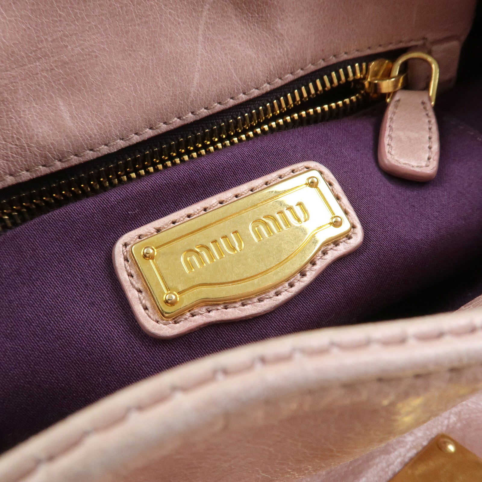 MIU MIU Leather Side Ribbon 2Way Hand Shoulder Bag Pink RN0686