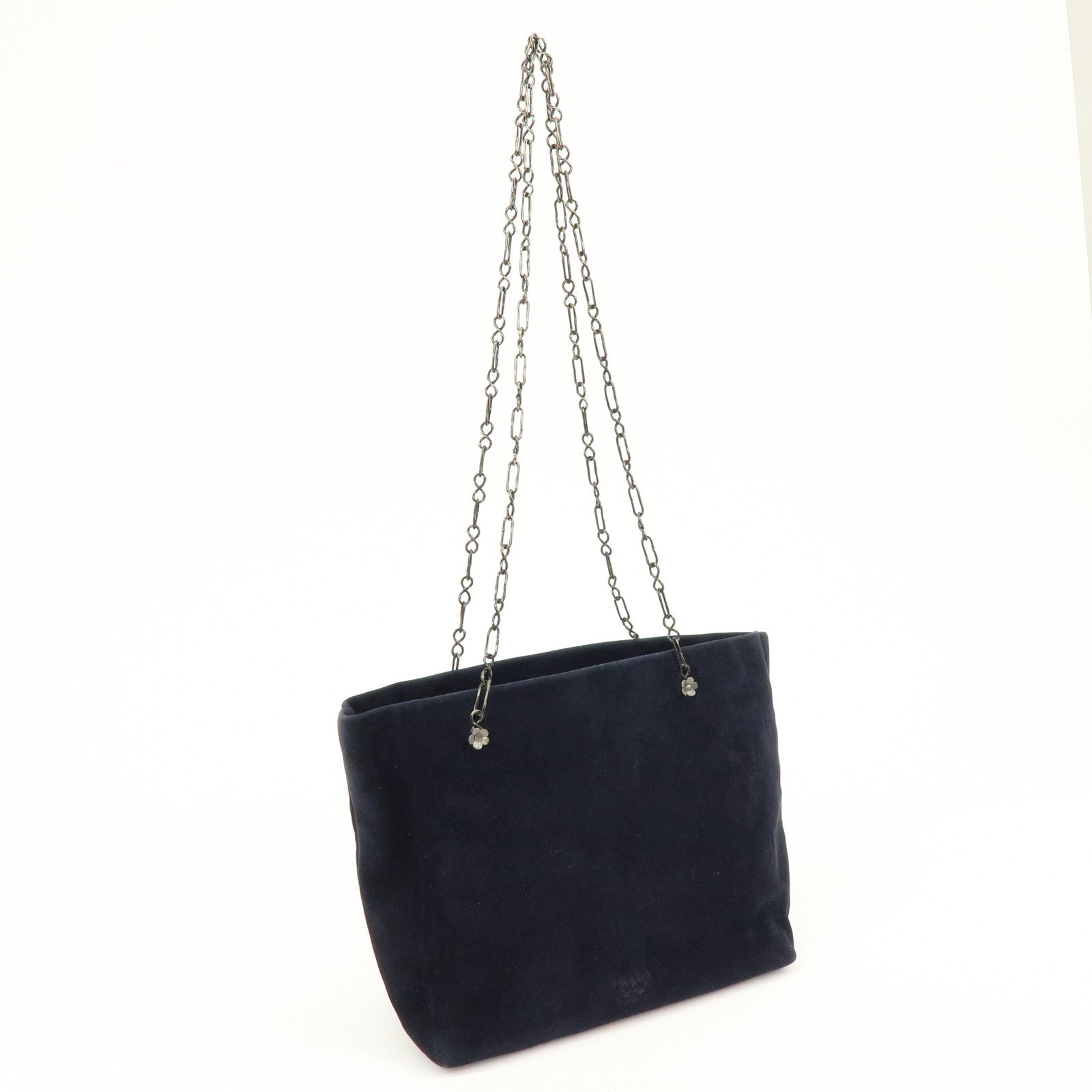 PRADA Logo Suede Chain Shoulder Bag Tote Bag Dark Navy