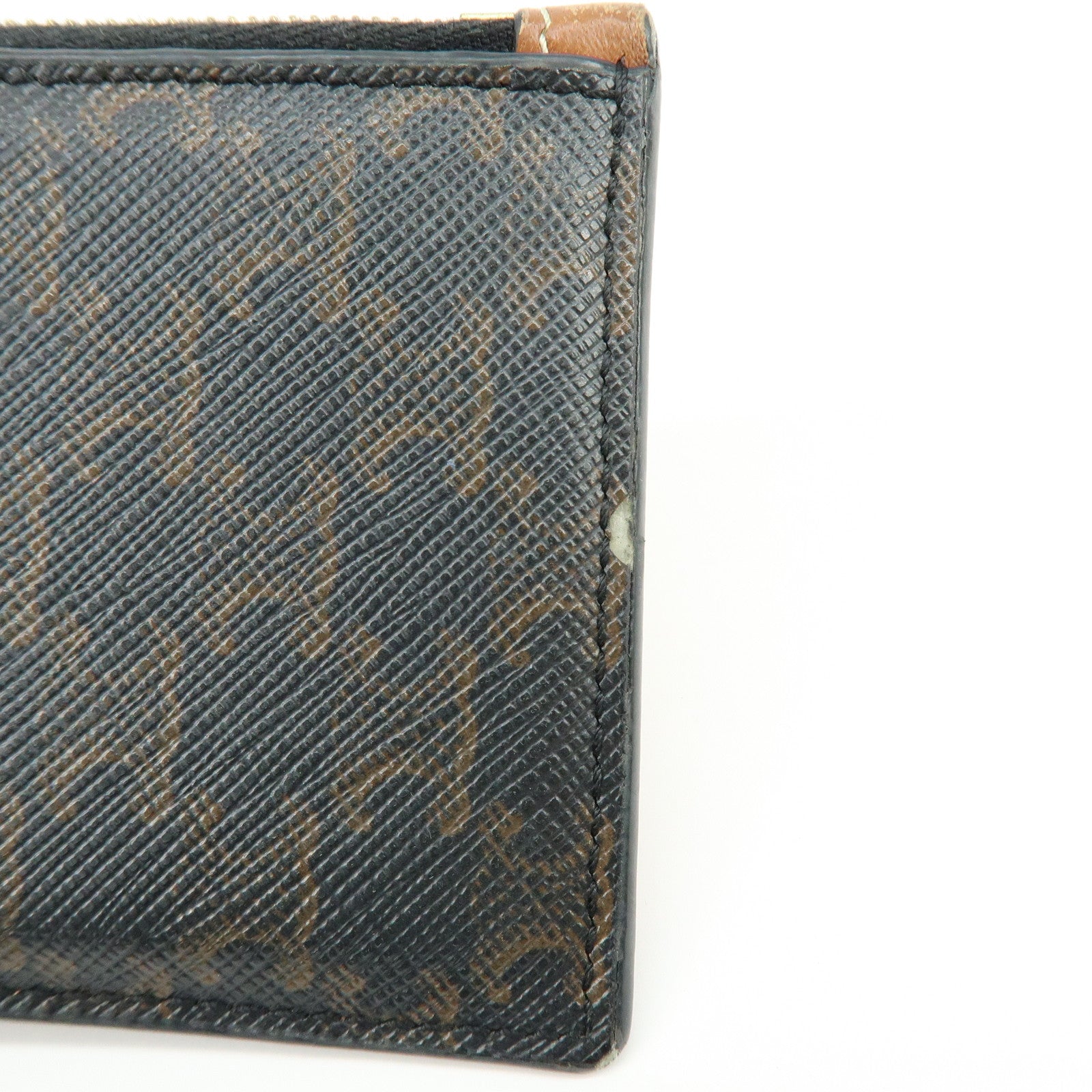 CELINE Triomphe Leather PVC Canvas Card Fragment Case Black Brown