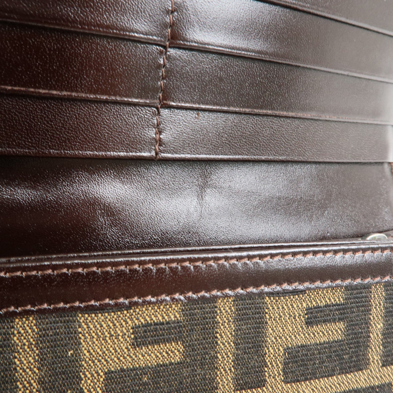 FENDI Zucca Canvas Leather Bi-fold Long Wallet Brown 30851