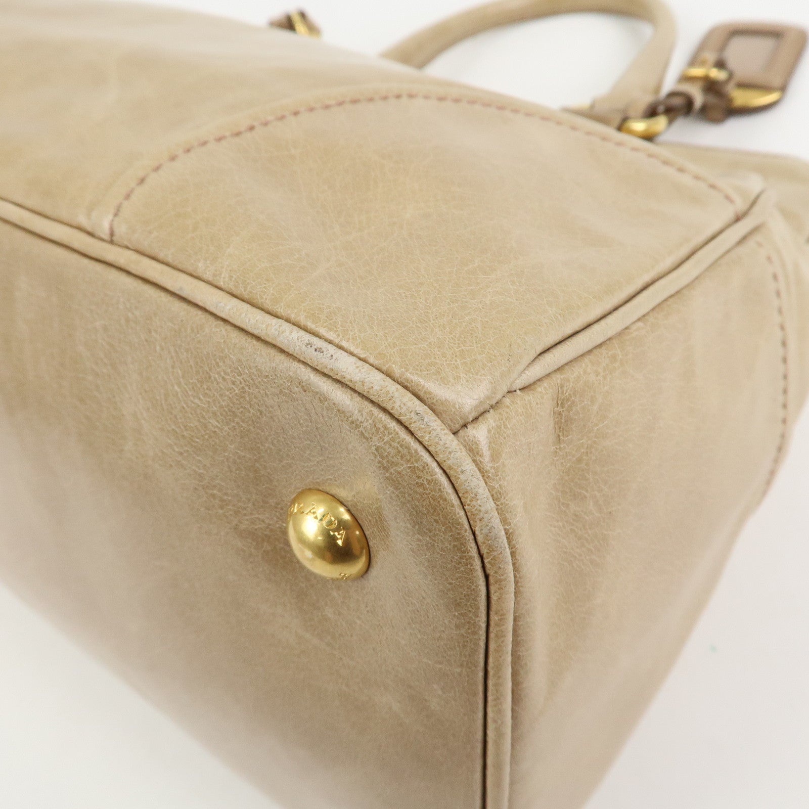 PRADA Logo Leather 2Way Bag Hand Bag Shoulder Bag Beige BN2323