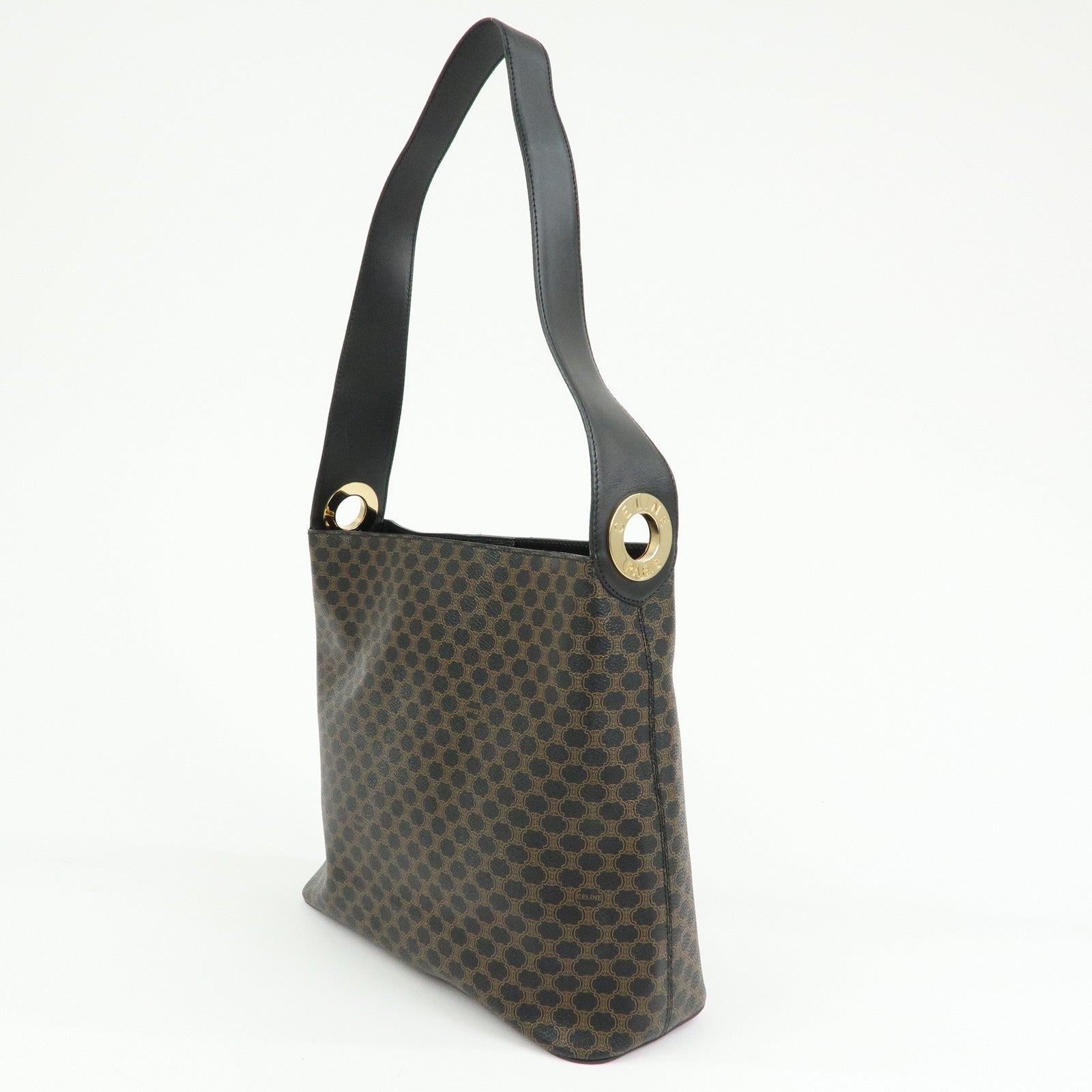 CELINE Macadam PVC Leather Shoulder Bag Black Brown