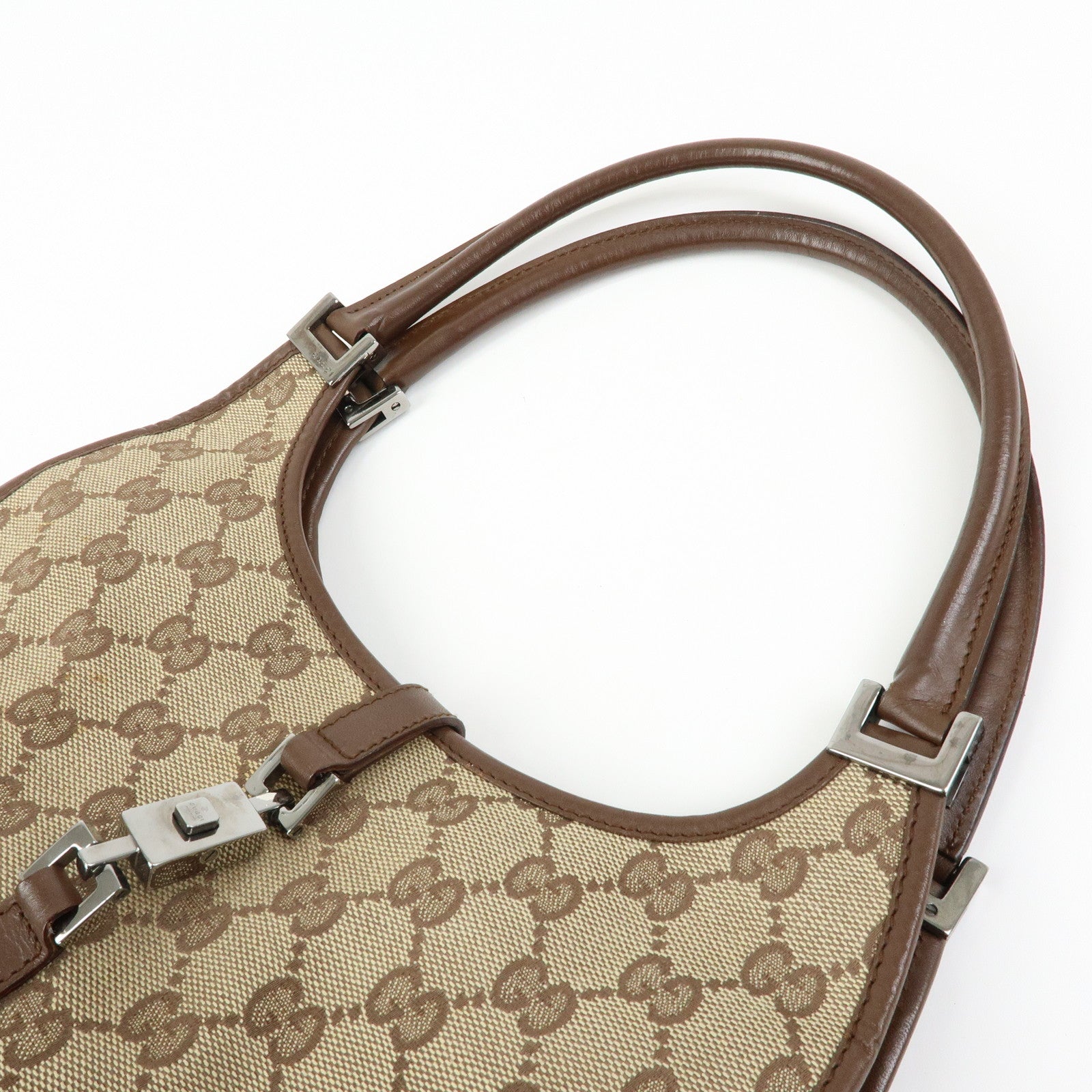 GUCCI Jackie GG Canvas Leather Hand Bag Brown 002.1068
