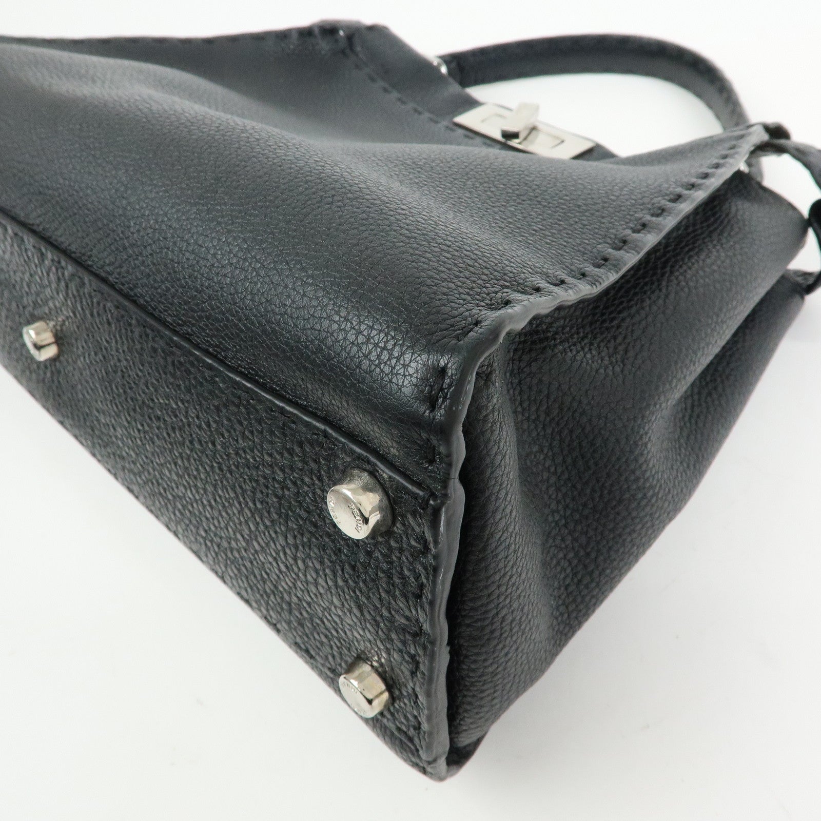 FENDI Peekaboo Selleria Leather 2Way Hand Shoulder Bag Black 8BN290