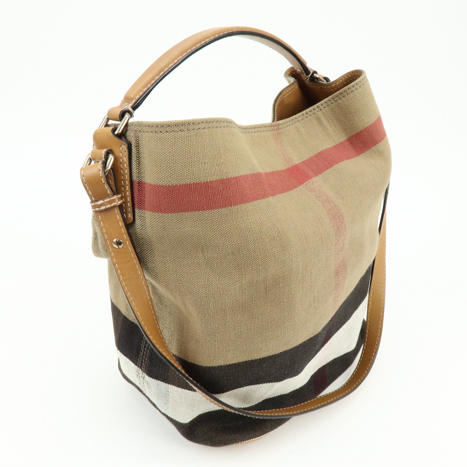 Burberry Canvas Leather 2Way Shoulder Hand Bag Plaid Beige Camel