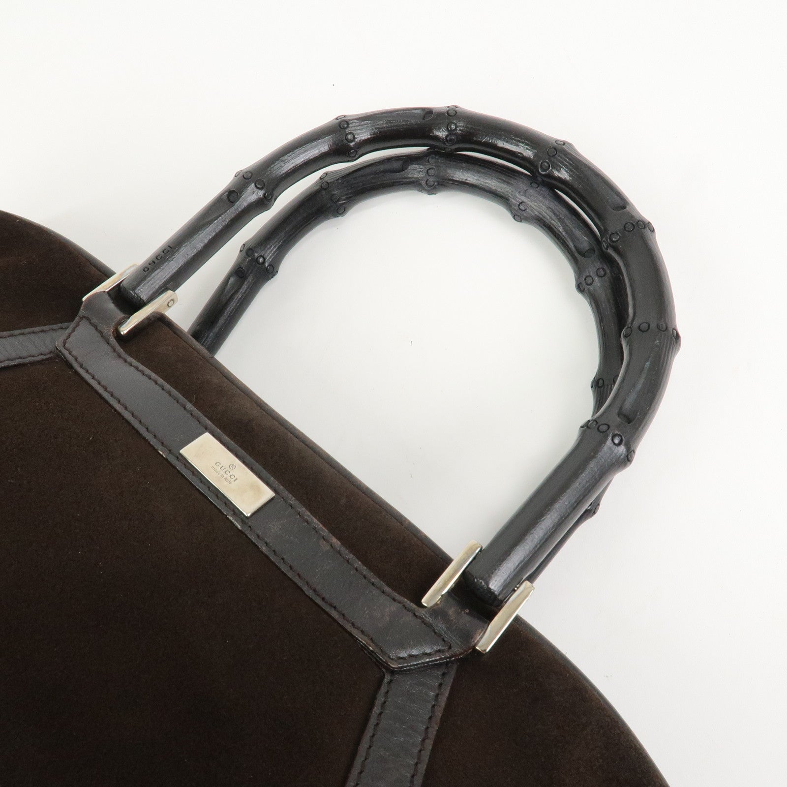 GUCCI Bamboo Suede Leather Hand Bag Dark Brown 002.1084