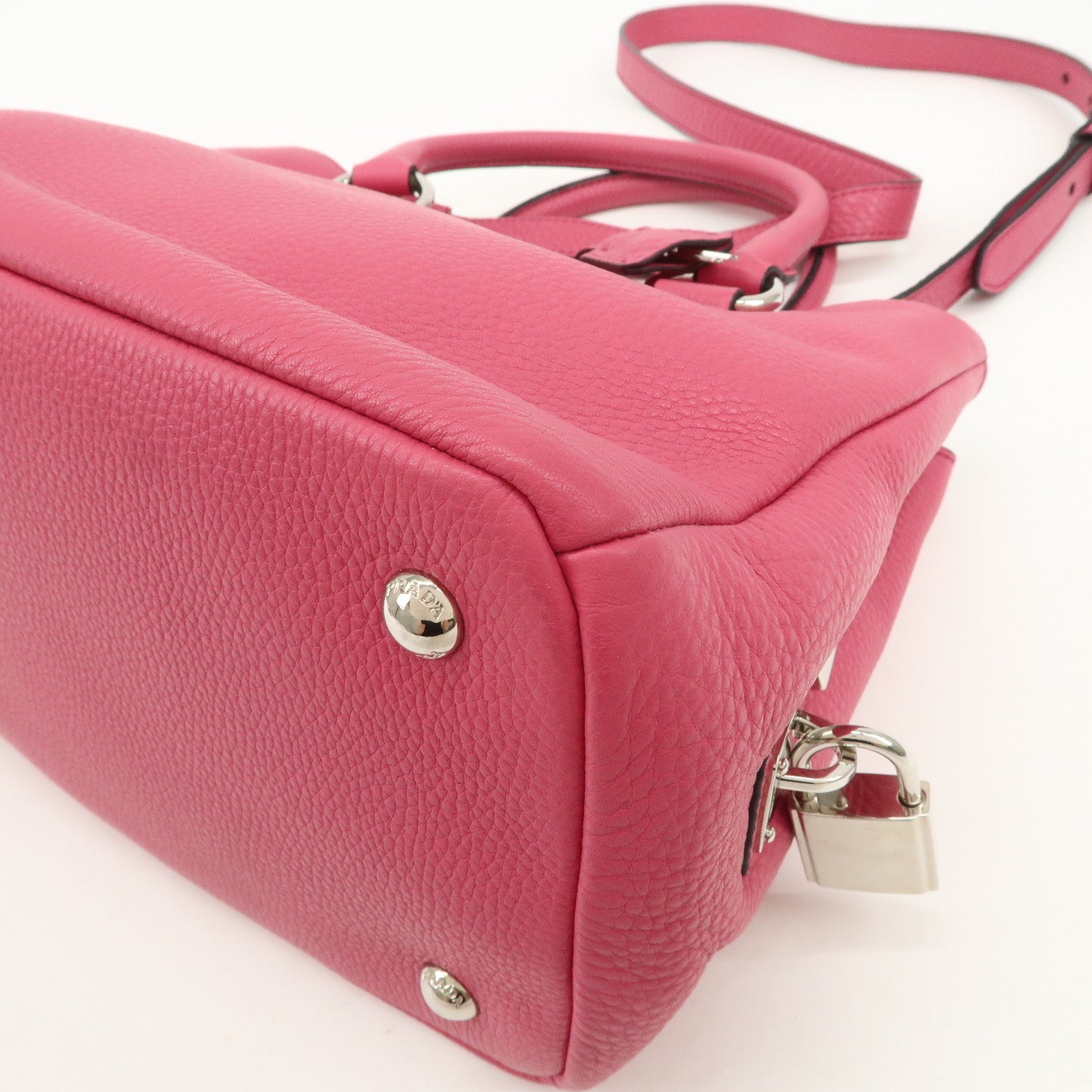 PRADA Triange Logo Leather 2Way Hand Bag Shouldr Bag Pink BN2853