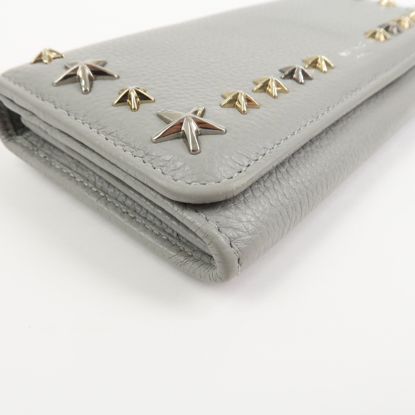 JIMMY CHOO Set of 2 Leather Long Wallet Coin Case Gray Gold