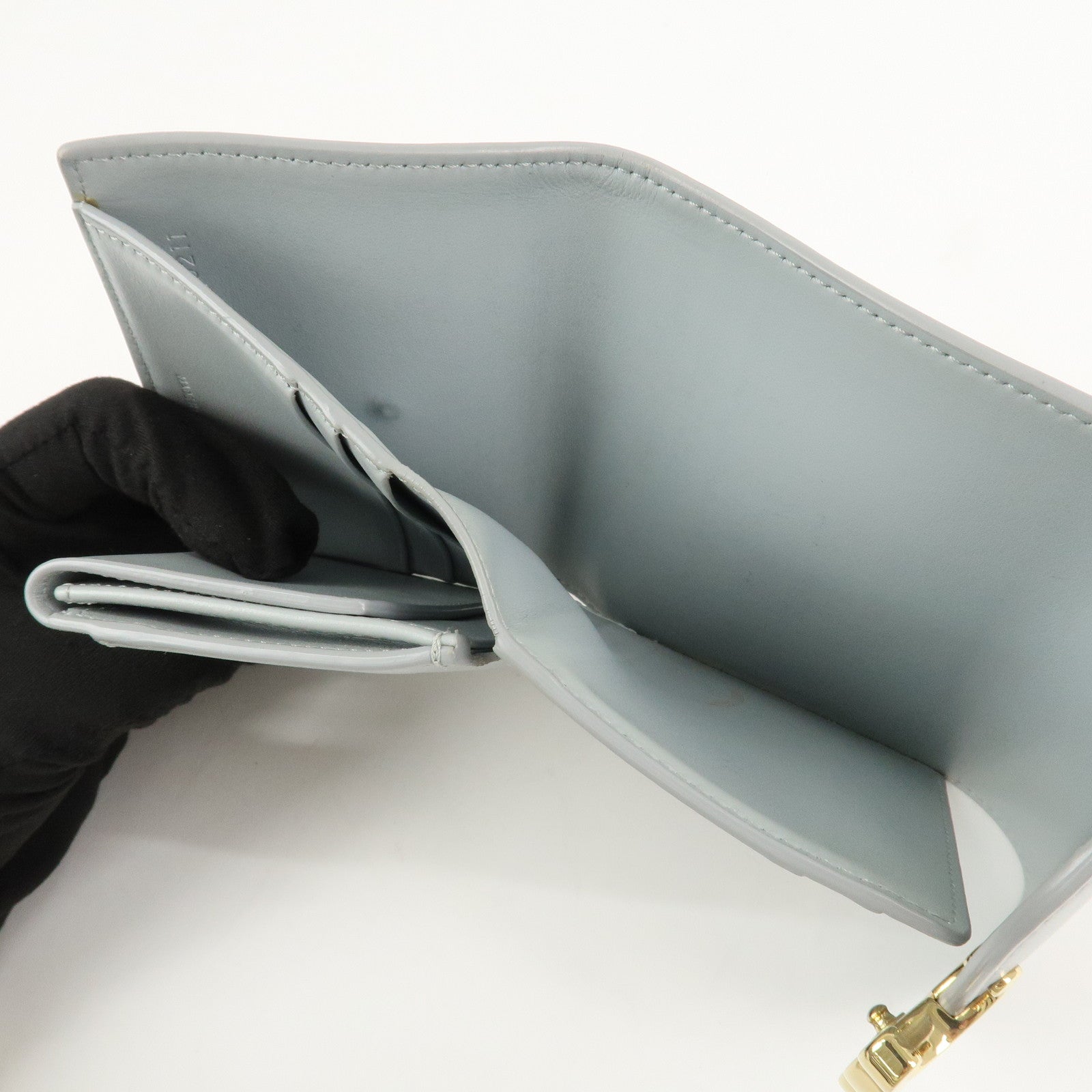 CELINE Triomphe Leather Tri-fold Falap Wallet Light Blue