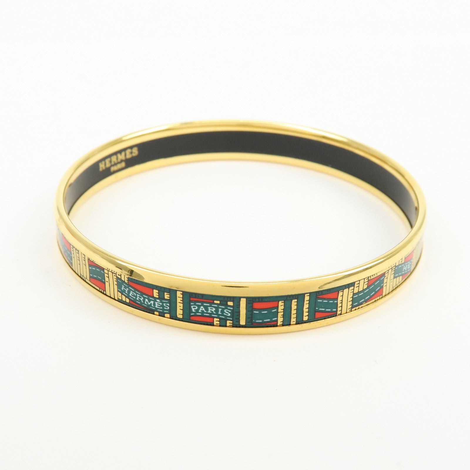 HERMES Email PM Bangle Gold Plated Bracelet Green Red
