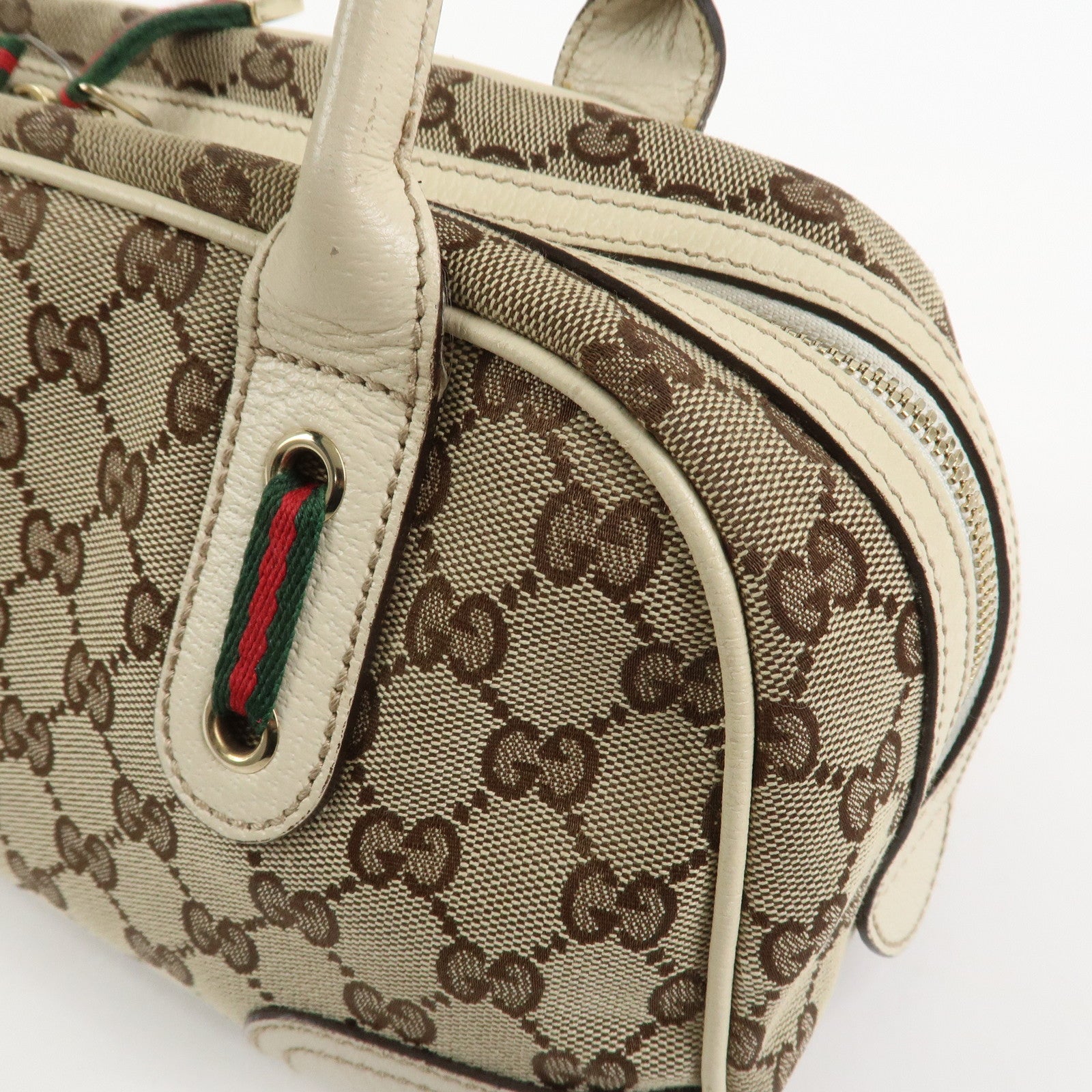 GUCCI Princy Sherry GG Canvas Leather Boston Bag Brown Ivory 161720