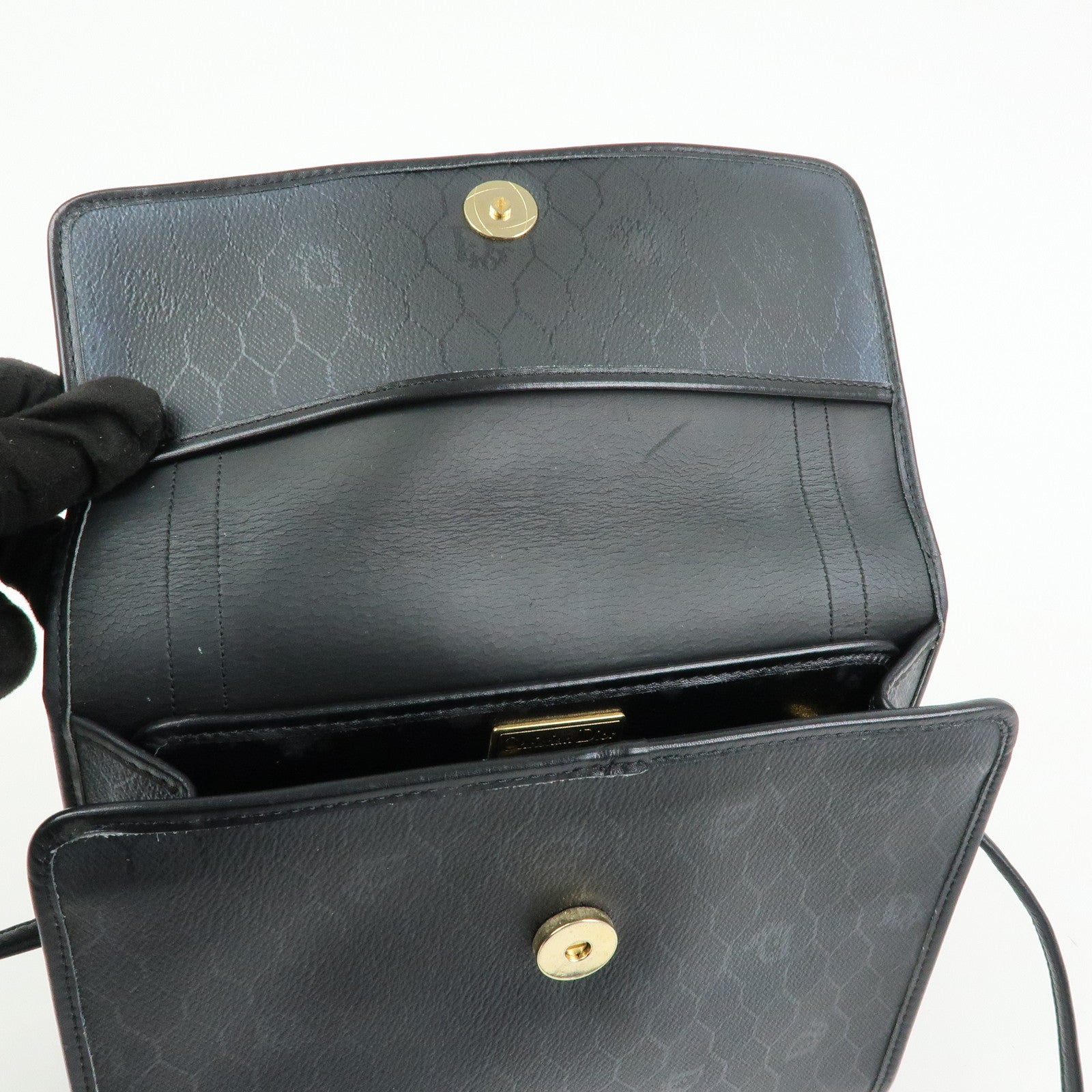 Christian Dior Honeycomb PVC Leather Shoulder Crossbody Bag Black
