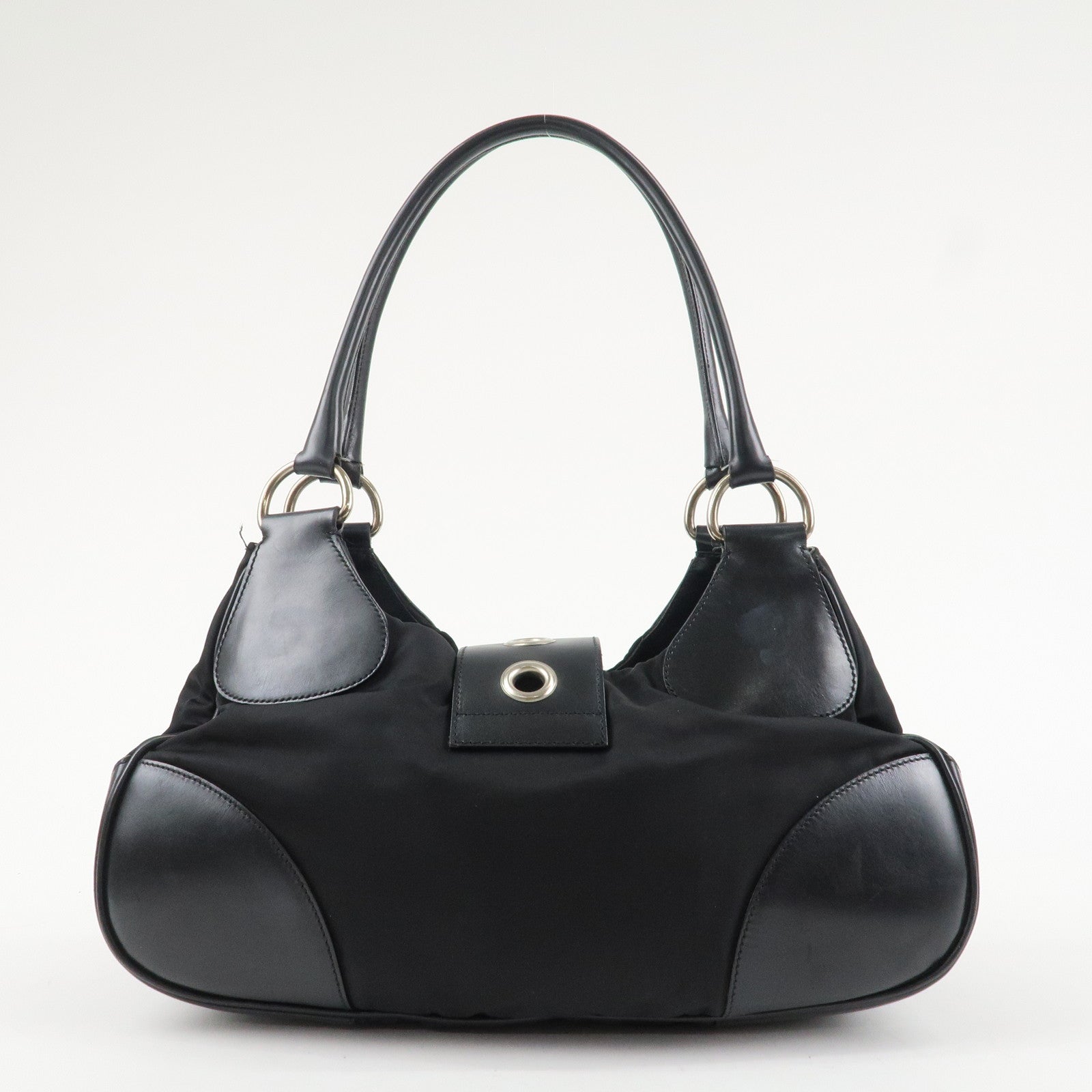 PRADA Moon Silhouette Shoulder Bag Hand bag Black Silver HDW BR0828 Used