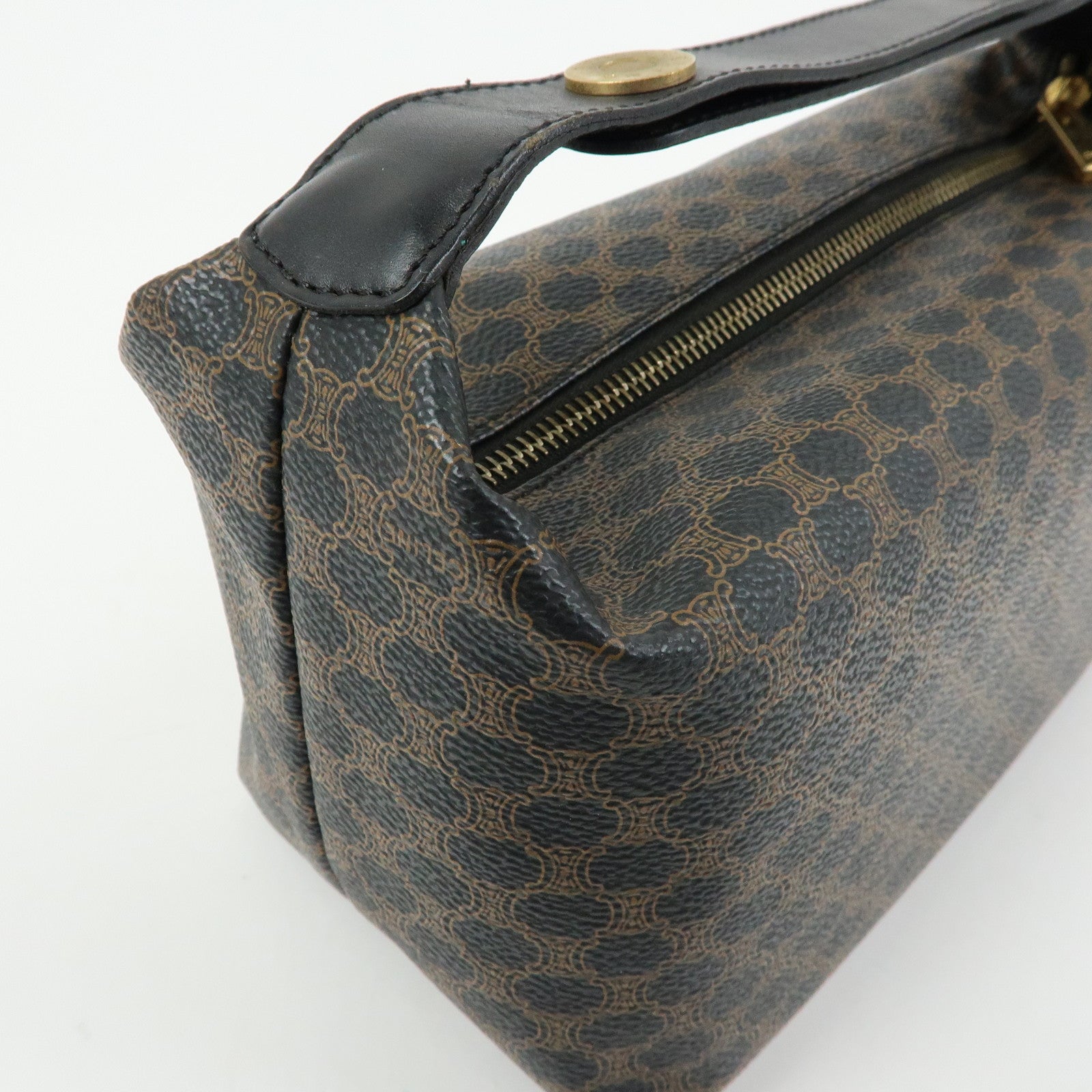 CELINE Macadam PVC Coated Canvas Leather Hand Bag Black Brown