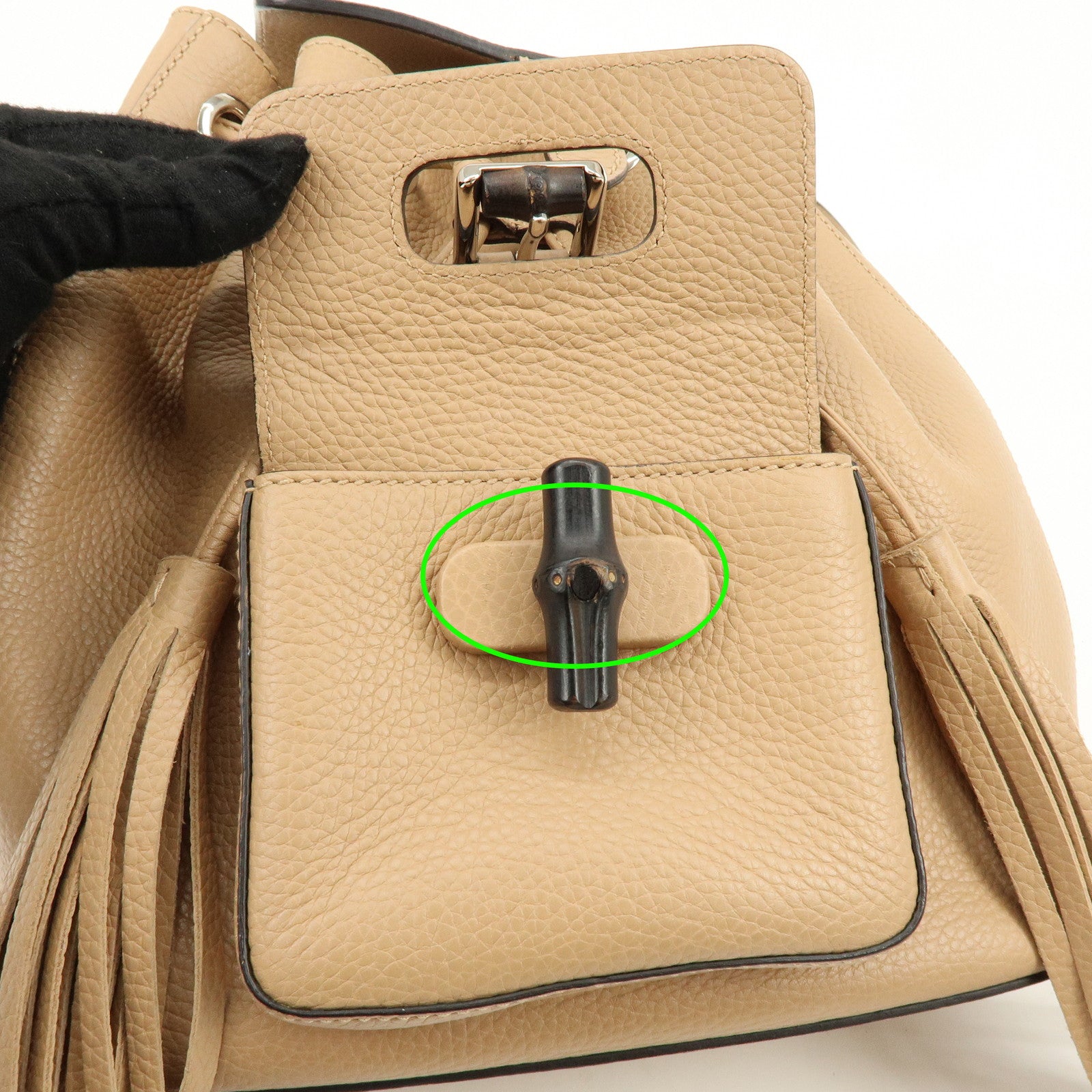 GUCCI Bamboo Tassel Leather Backpack Rucksack Beige 387149