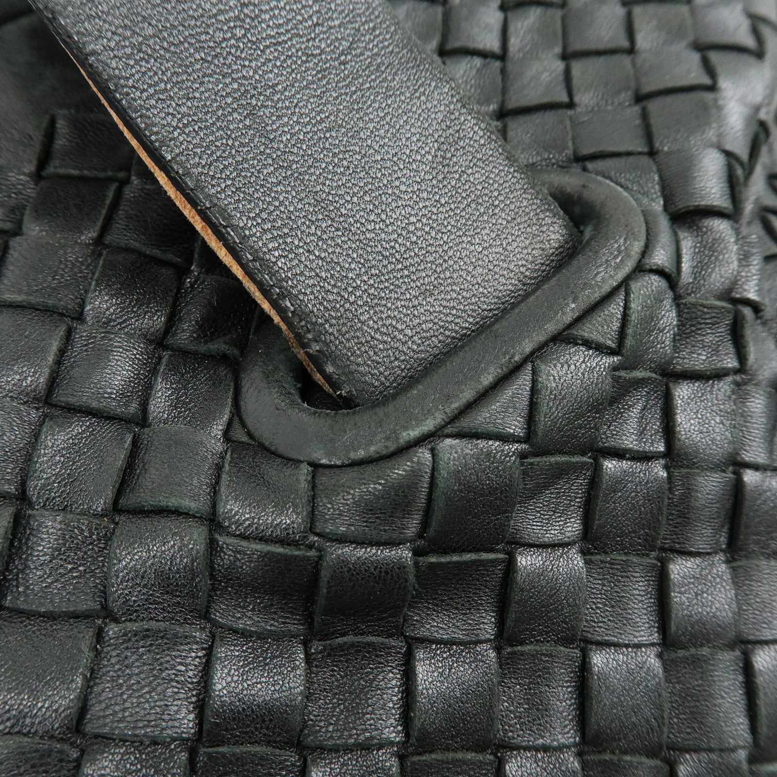 BOTTEGA VENETA Intrecciato Leather Boston Bag Shoulder Bag Black