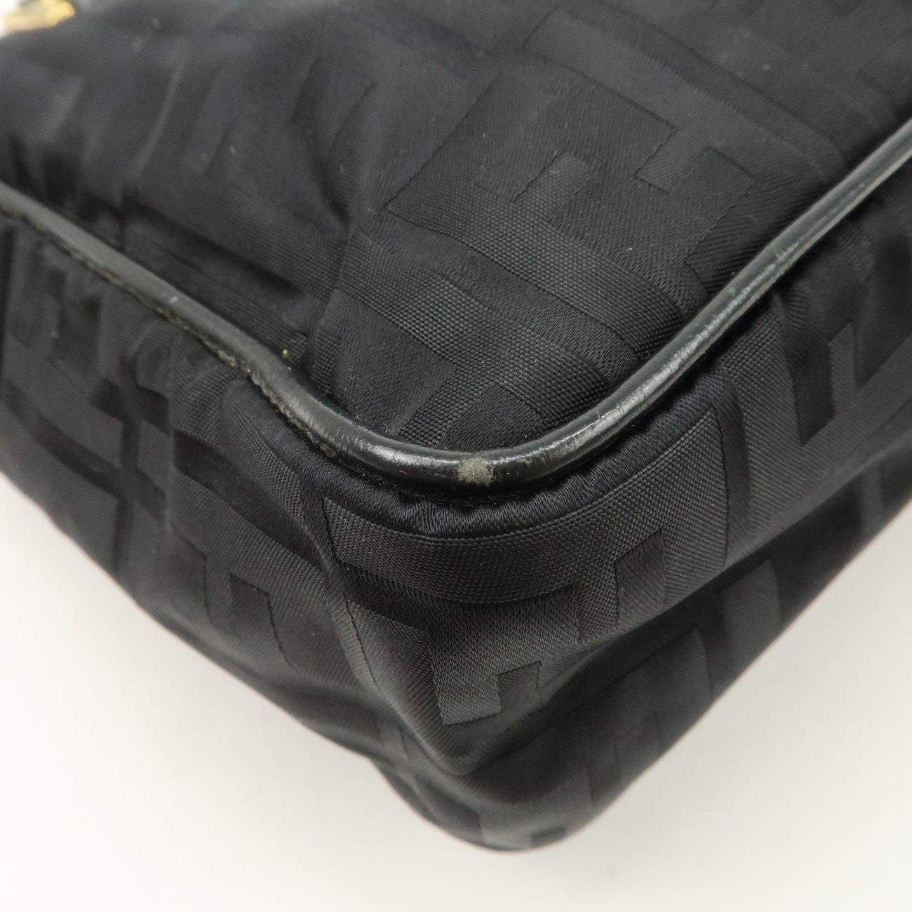 FENDI Zucca Nylon Hand Bag Shoulder Bag Black Gold