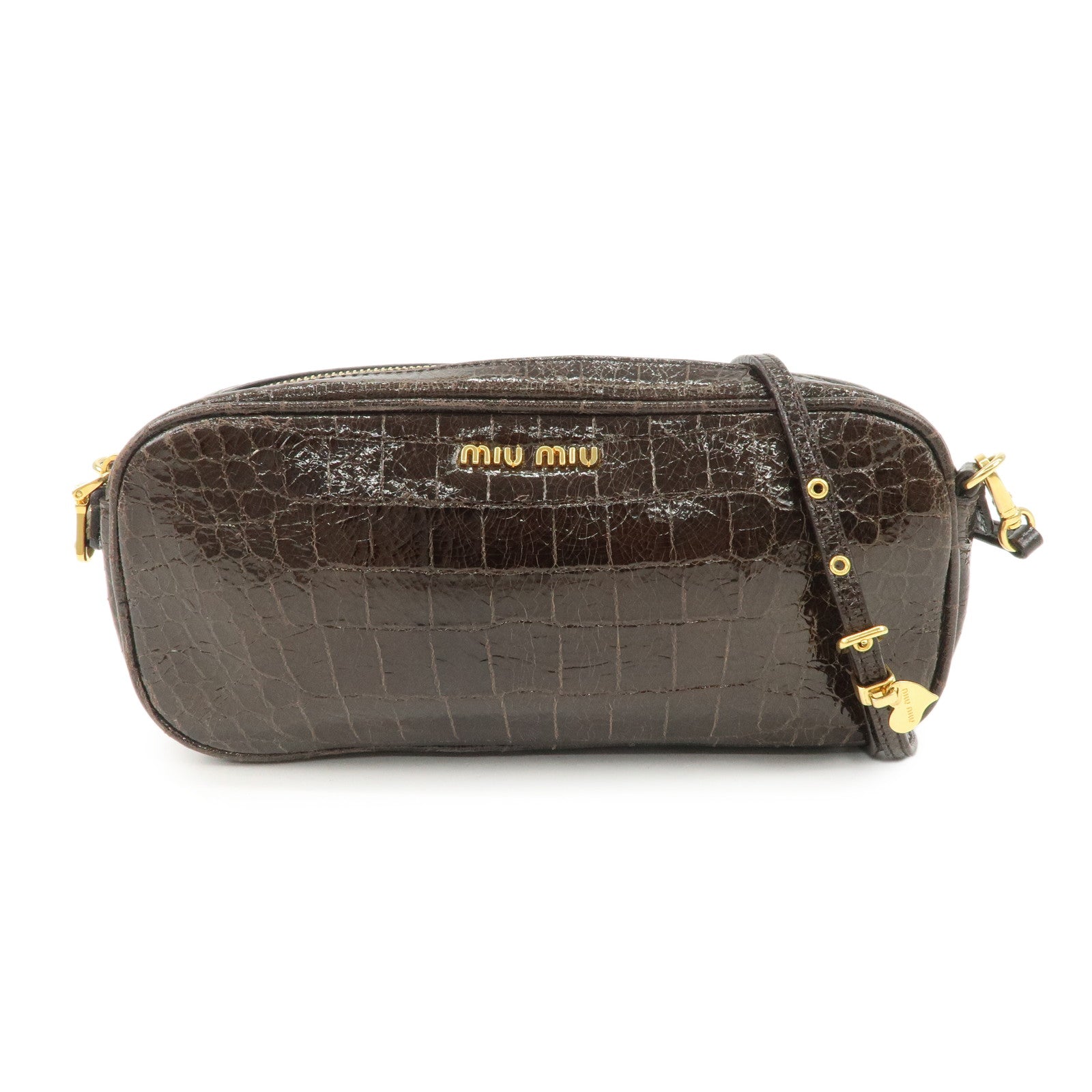 MIU MIU Embossed Leather Shoulder Crossbody Bag Dark Brown 5N1477