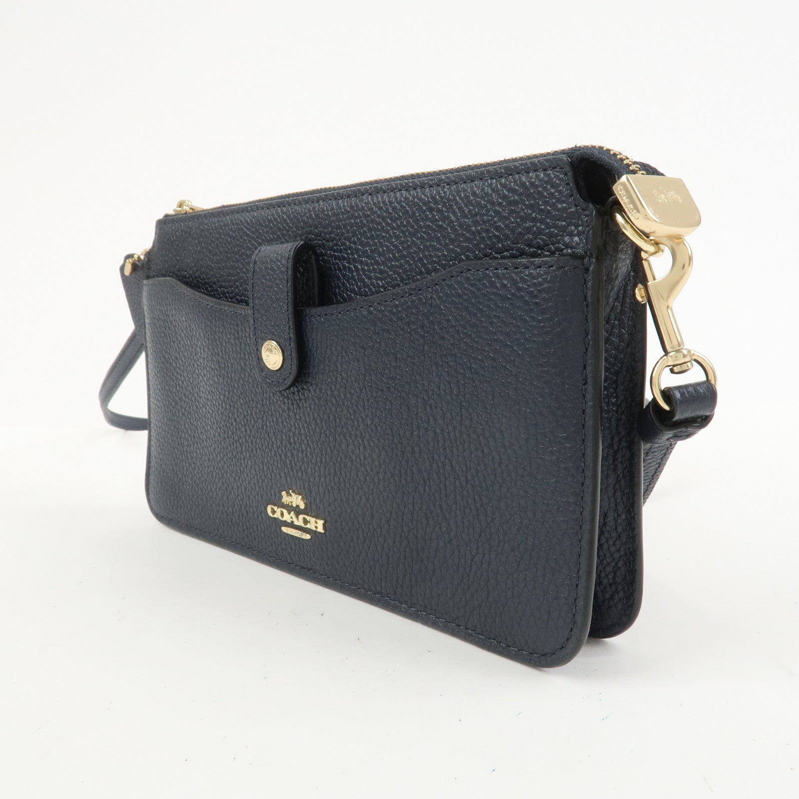 COACH Logo Leather Shoulder Bag Crossbody Bag Navy