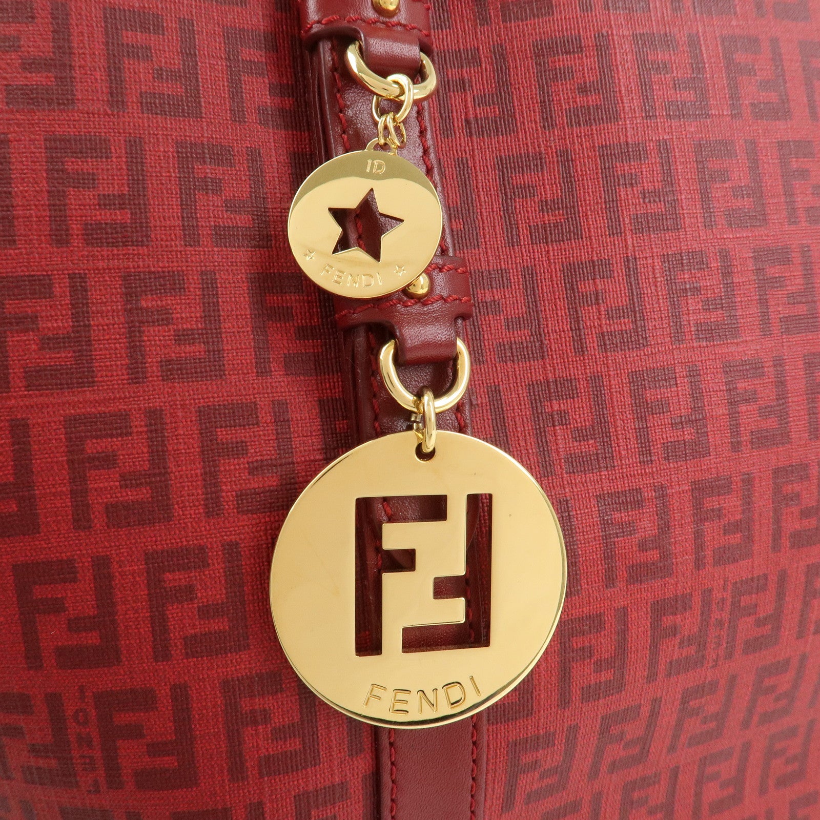 FENDI Zucchino PVC Leather Tote Bag Shoulder Bag Red Gold 8BH215