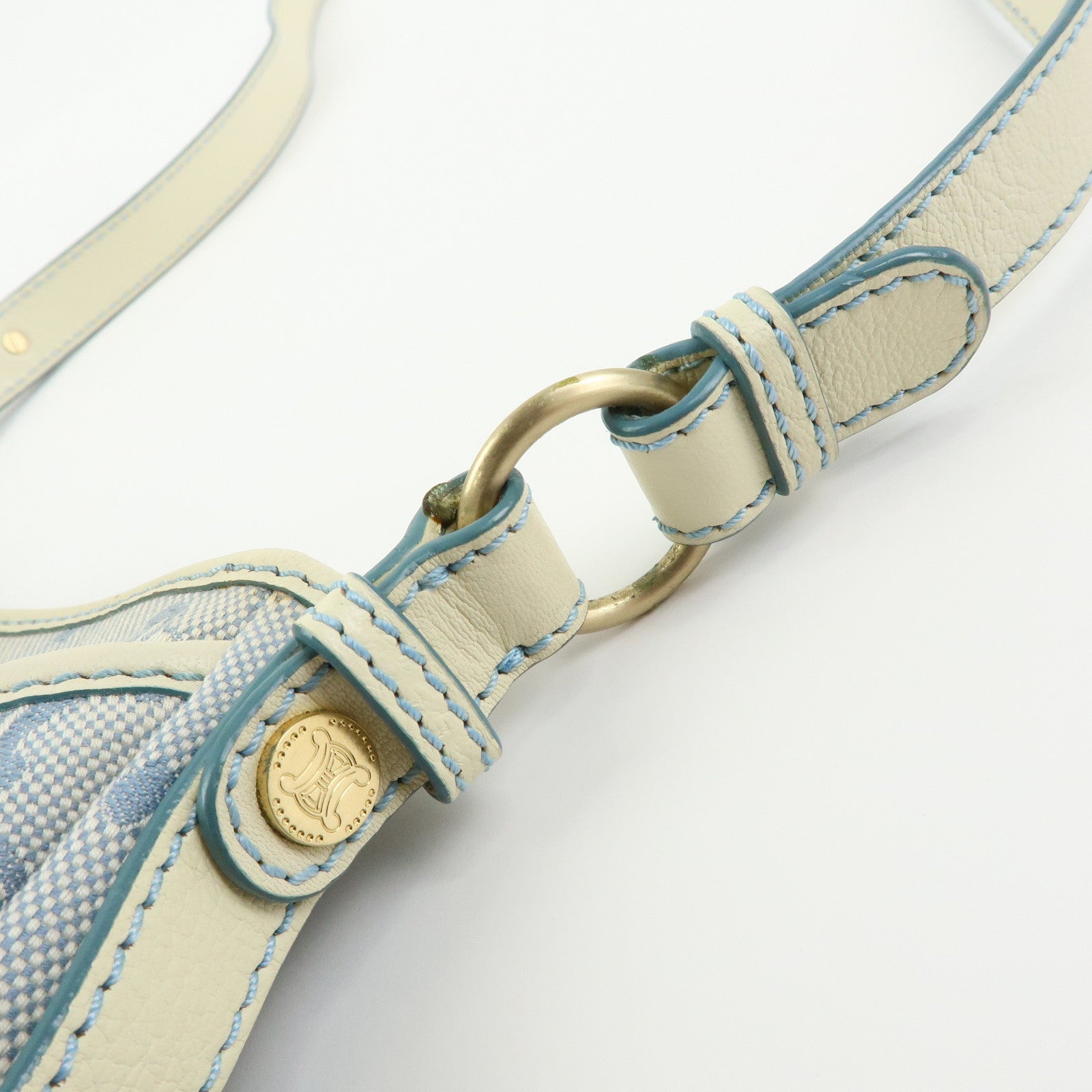 CELINE Macadam Canvas Leather Shoulder Bag Crossbody Bag Light Blue