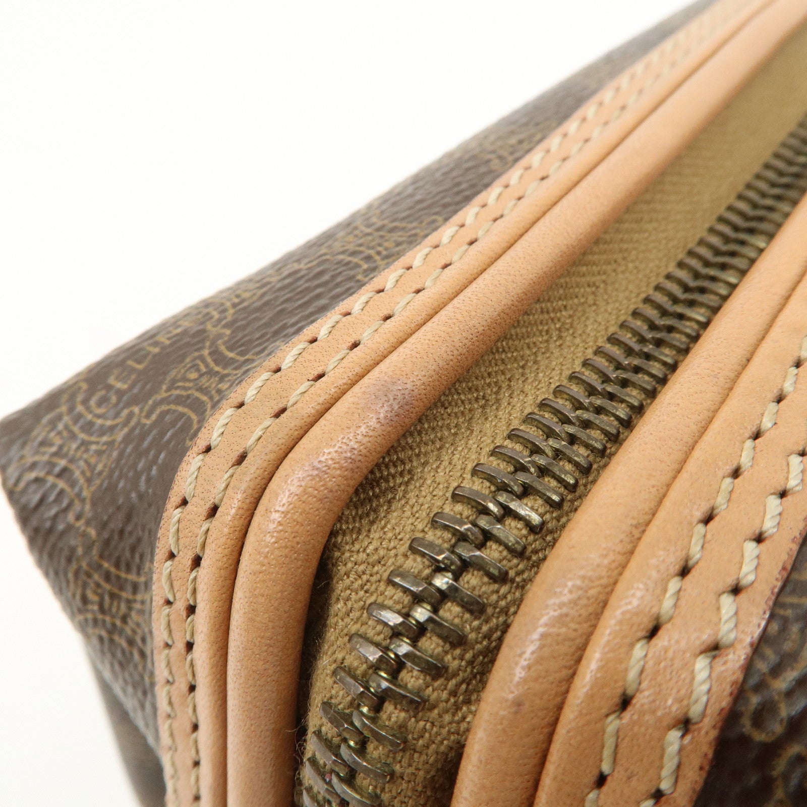 CELINE Macadam PVC Leather Pouch Cosmetic Pouch Brown