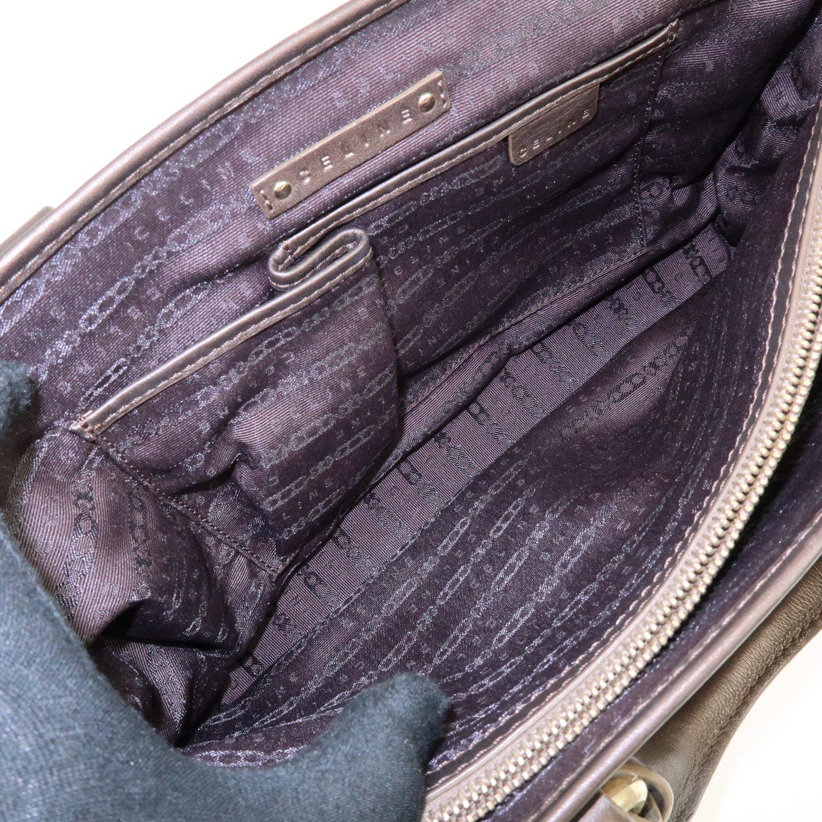 CELINE Macadam Canvas Leather Boogie Bag Hand Bag Brown