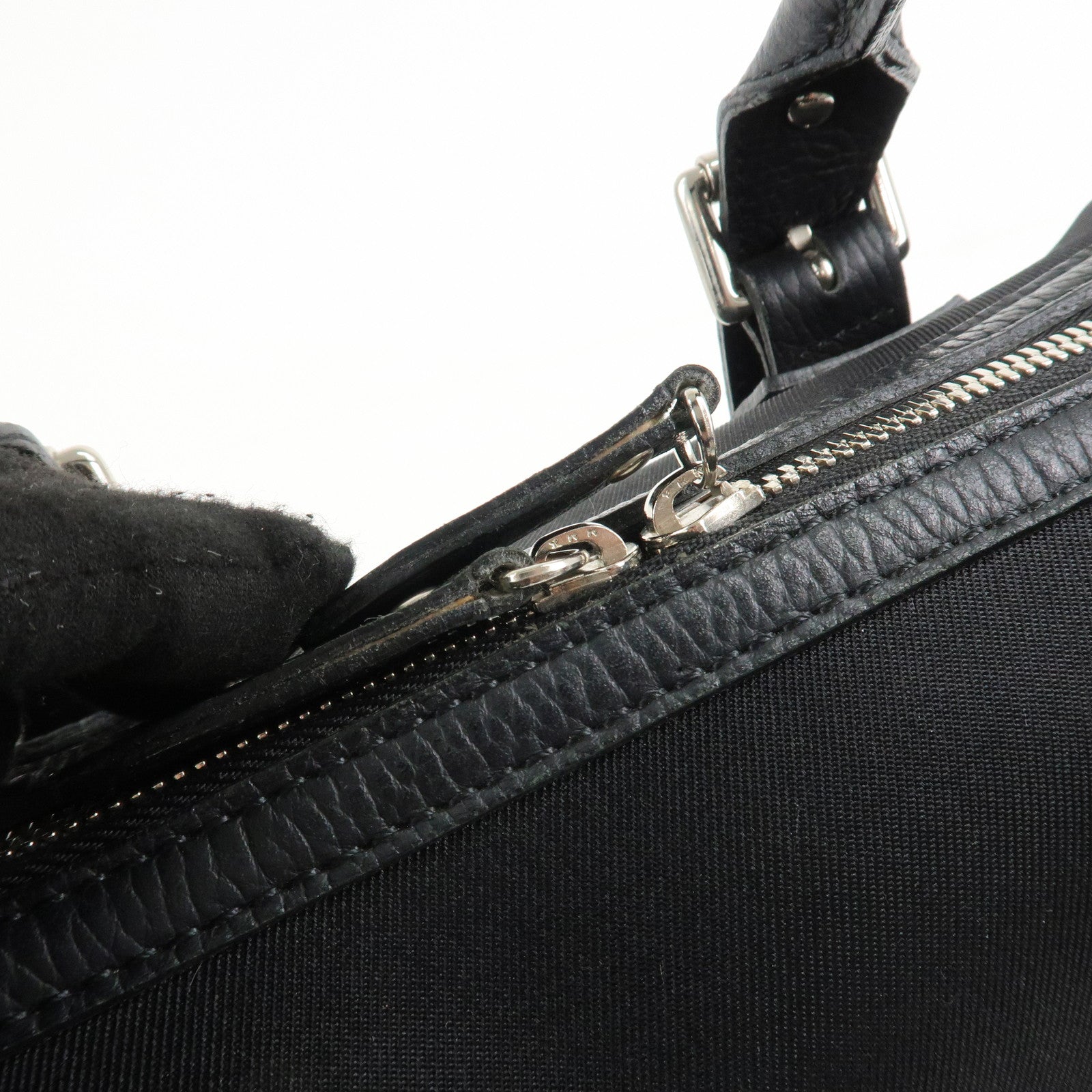 BURBERRY Canvas Leather Nova Plaid Boston Bag Black Beige Used