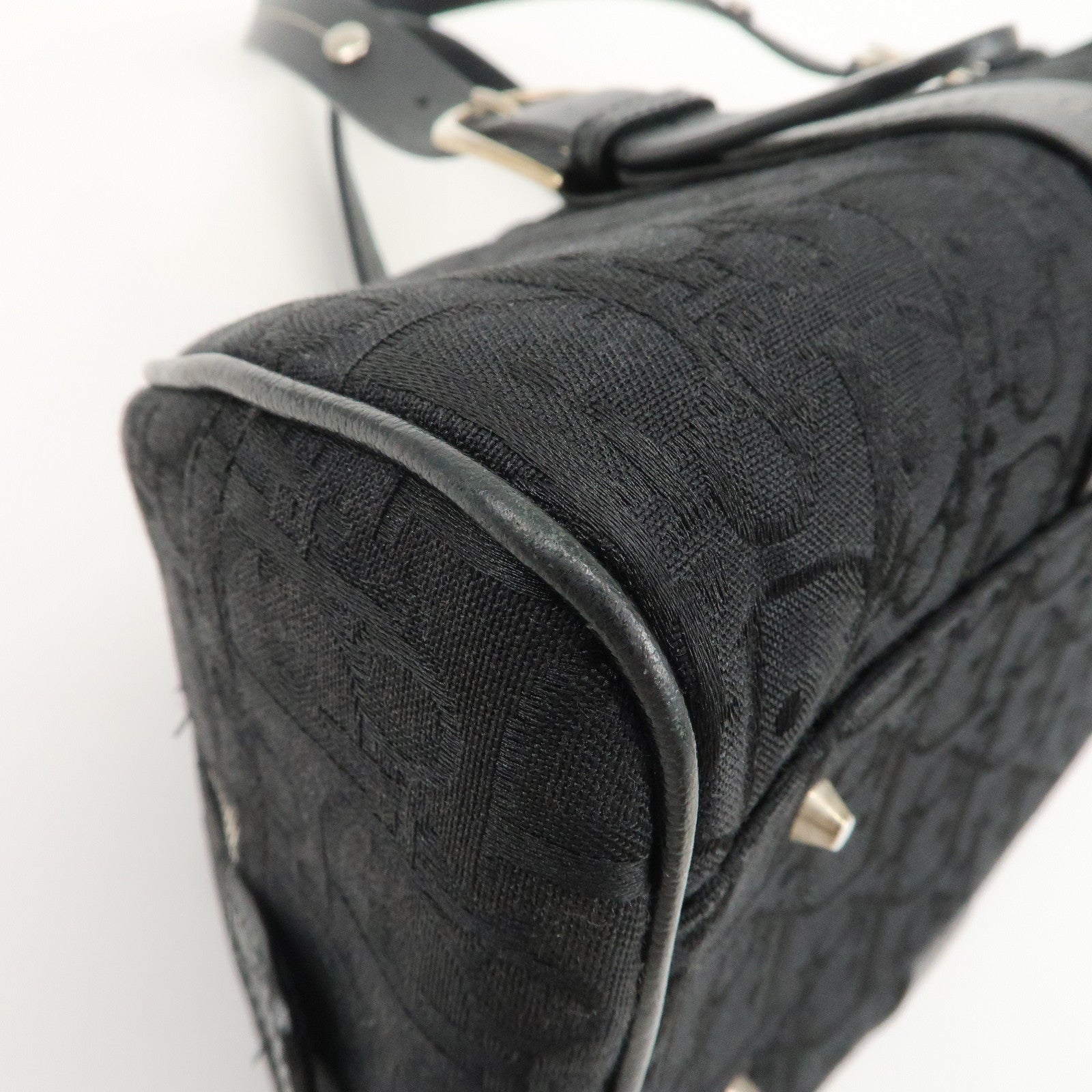 Christian Dior Trotter Leather Canvas Flower Embroidery Boston Bag Used