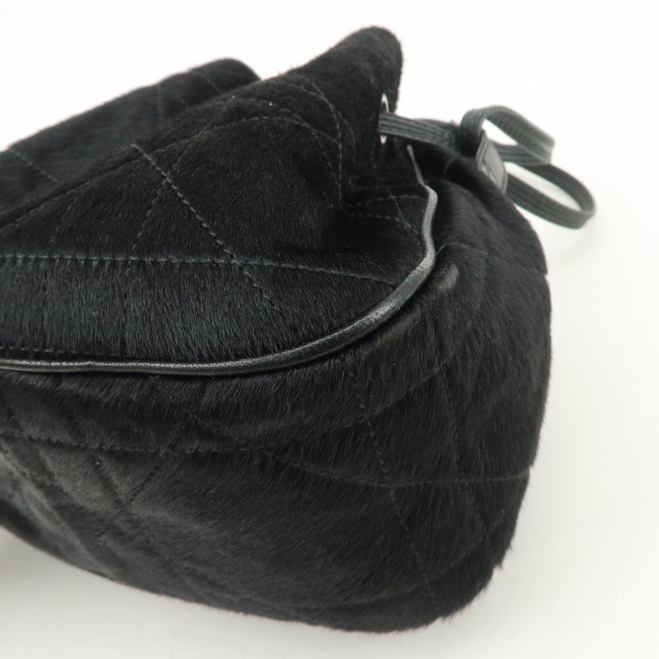 Christian Dior Unborn Carf Leather Drawstring Hand Bag Black Silver