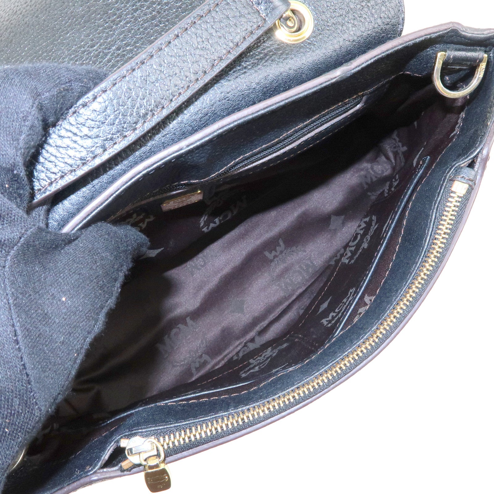 MCM Leather 2Way Bag Hand Bag Shoulder Bag Crossbody Bag Black