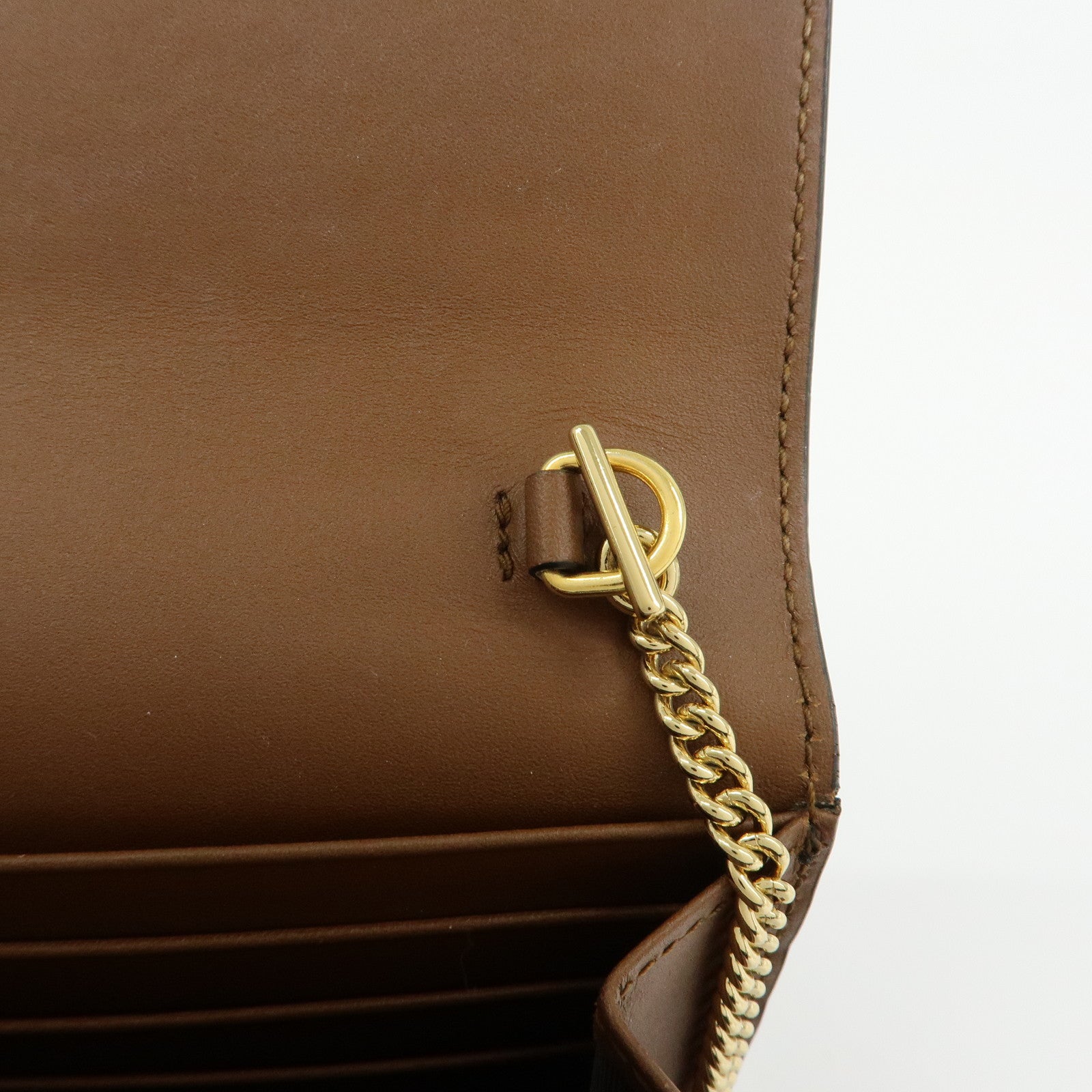 GUCCI GG Supreme Leather Chain Long Wallet WOC Beige Black 453506
