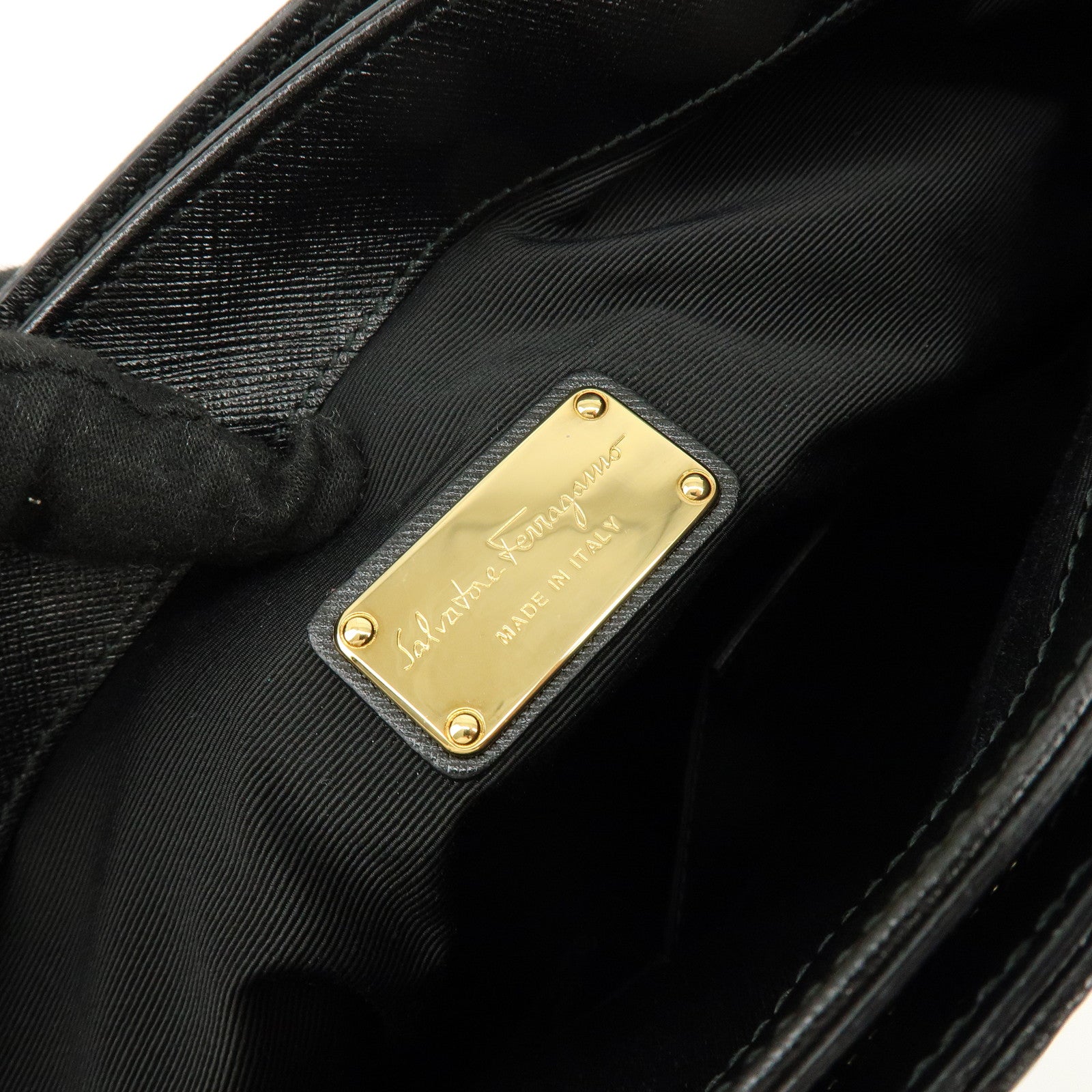 Ferragamo Gancini Nylon Leather 2Way Bag Hand Shoulder Bag Black