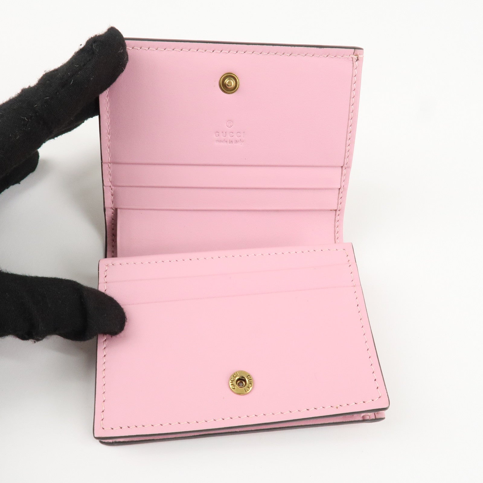 GUCCI GG Supreme Leather Strawberry Print Bi-fold Wallet 573839 Used