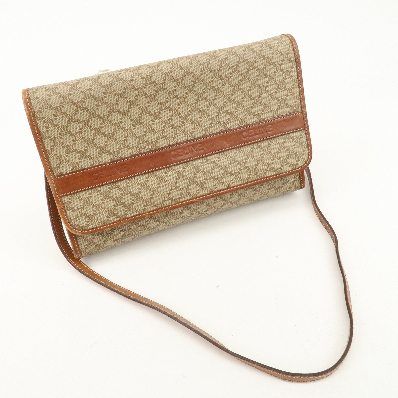 CELINE Macadam PVC Leather 2Way Bag Shoulder Bag Beige