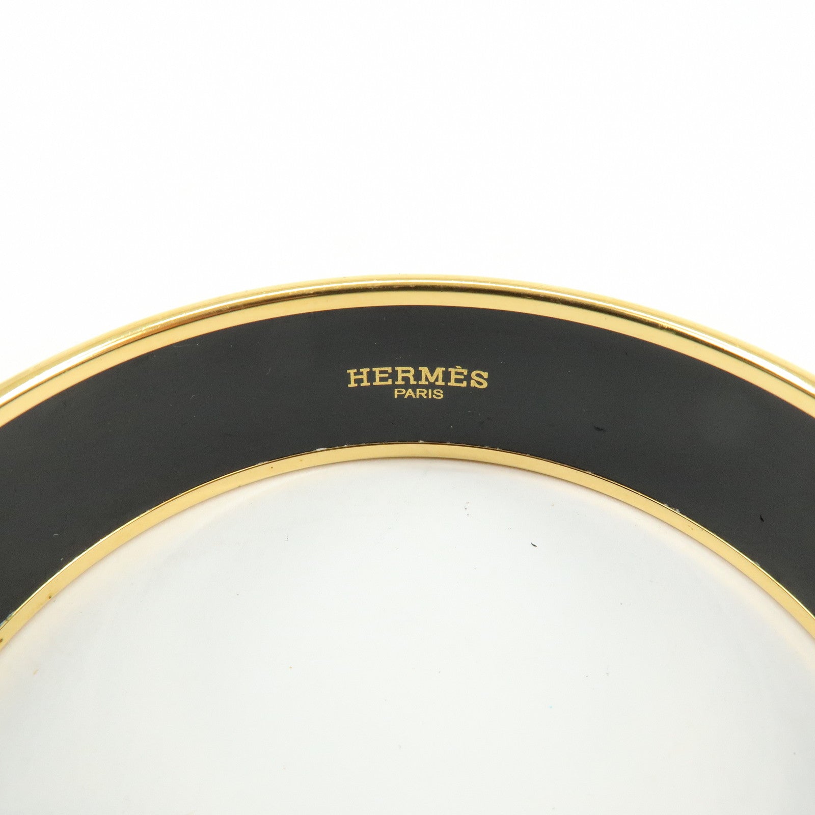 HERMES Email GM Gold Plated Bangle Bracelet Red Gold