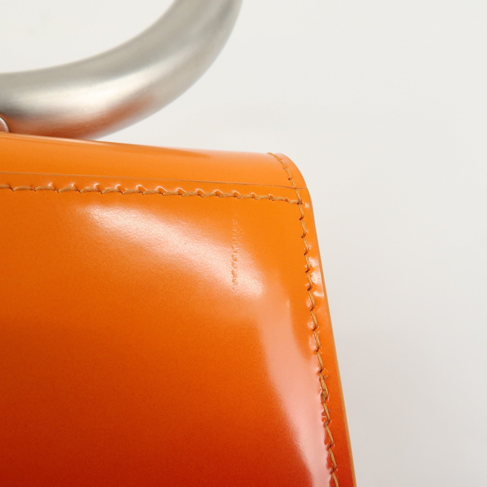 Ferragamo Patent Leather Hand Bag Orange