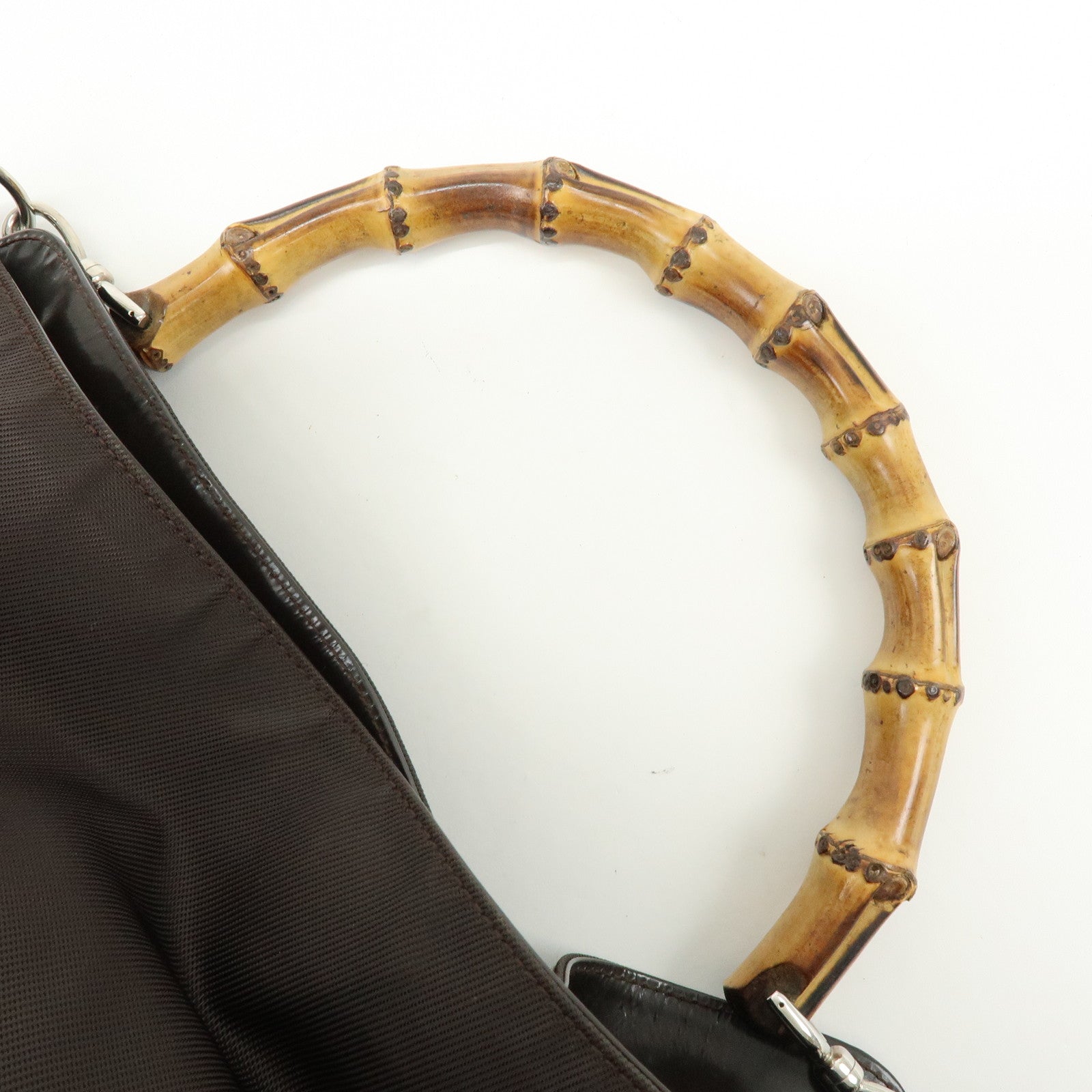 GUCCI Bamboo Nylon Leather 2Way Bag Hand Bag Shoulder Bag 001・2852