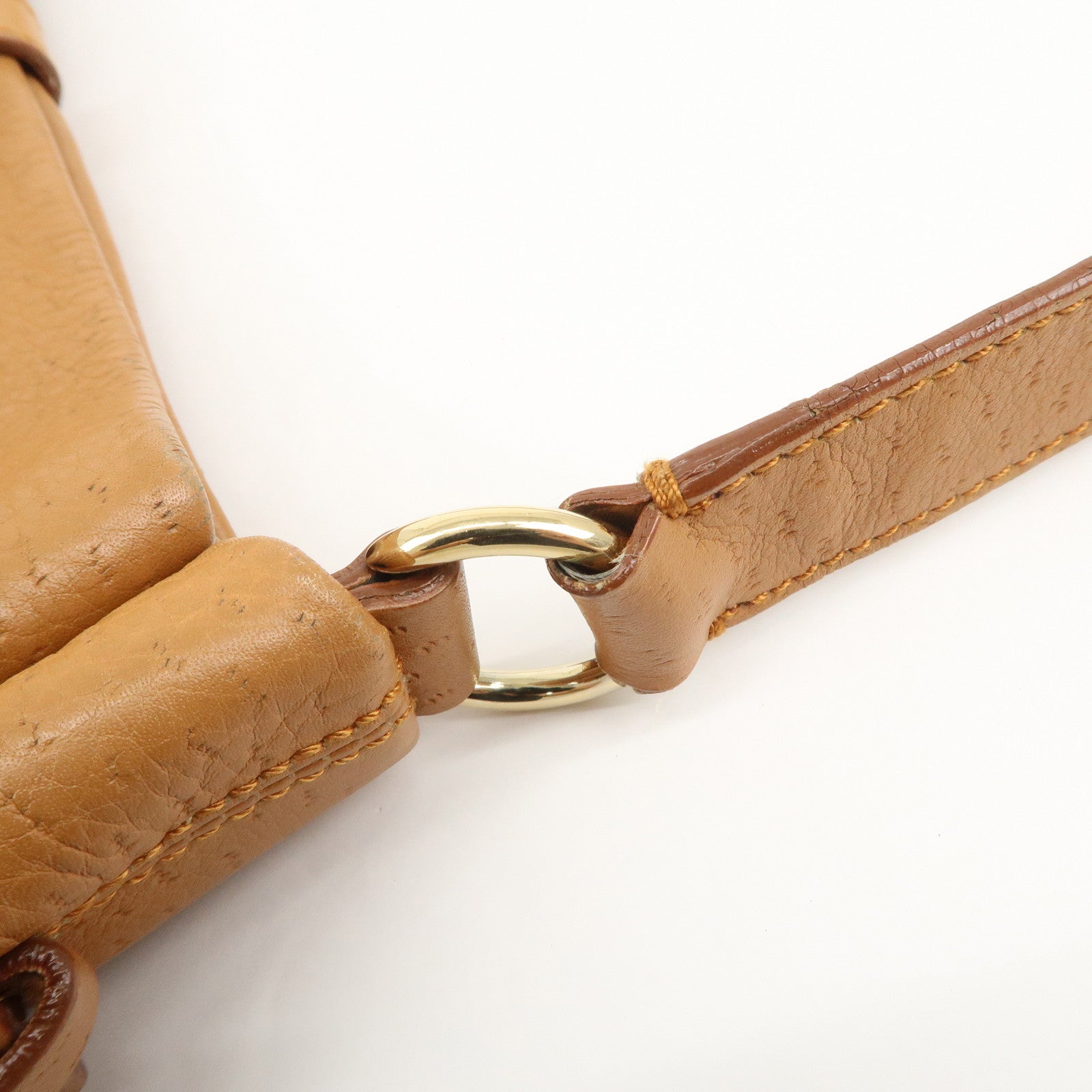 Ferragamo Gancini Leather Shoulder Bag Hand Bag Brown Gold