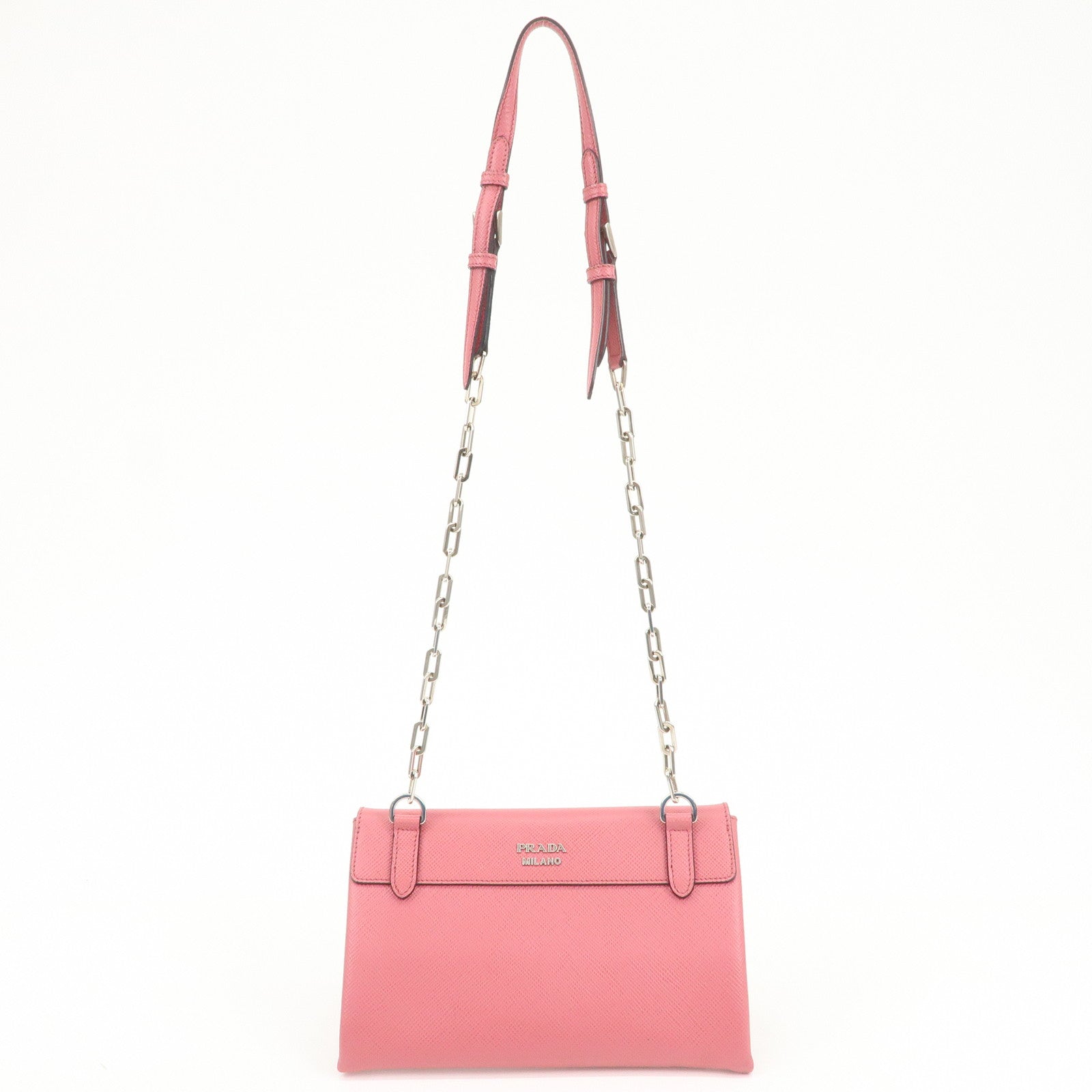 PRADA Embossed Leather Chain Shoulder Bag Crossbody Bag Pink BT0992
